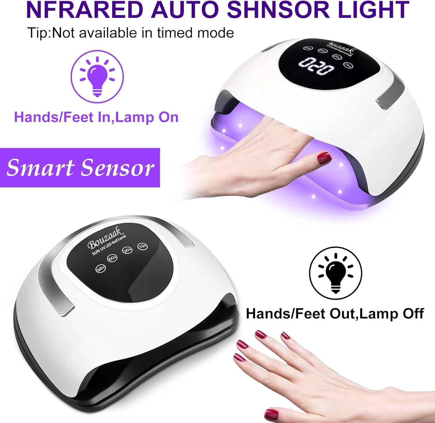 Bouzaak UV Nail Lamp, Professional 220W UV LED Nail Dryer for Nails Gel Polish with 57 Lamp Beads 4 Timer Setting & LCD Touch Display Screen, Auto Sensor image number 4