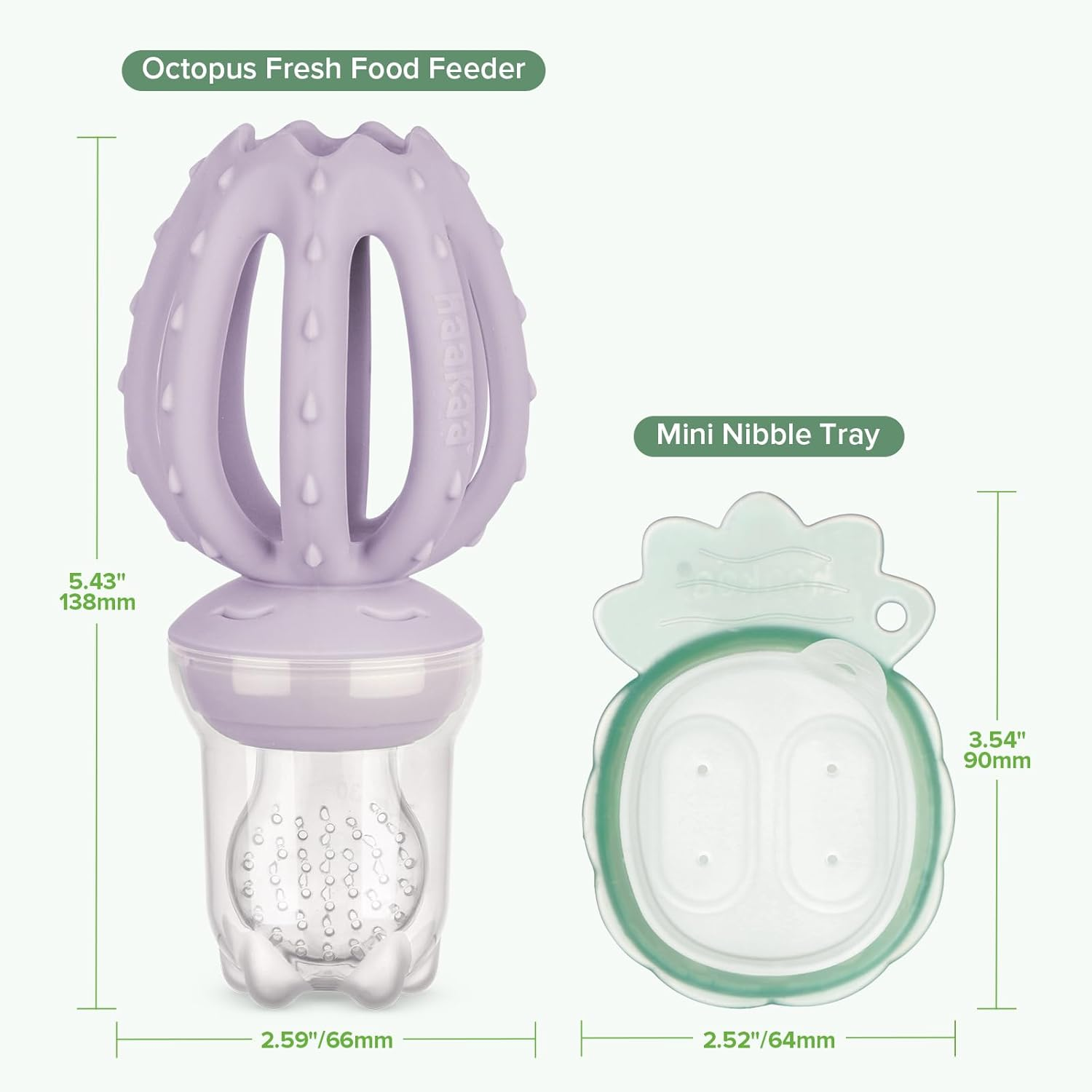 Haakaa Octopus Baby Fruit Food Feeder & Mini Freezer Nibble Tray Combo, Breastmilk Popsicle Molds for Cooling Relief, BPA Free Silicone Feeder for Safe Infant Self Feeding, 4 Month+ (Lavender)