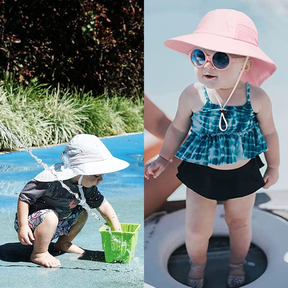 Kids Girls Boys Ausgear Sun Hat Wide Brim UPF50+ Beach Hats Mesh Cap with Neck Flap for Baby Toddler Outdoors image number 6