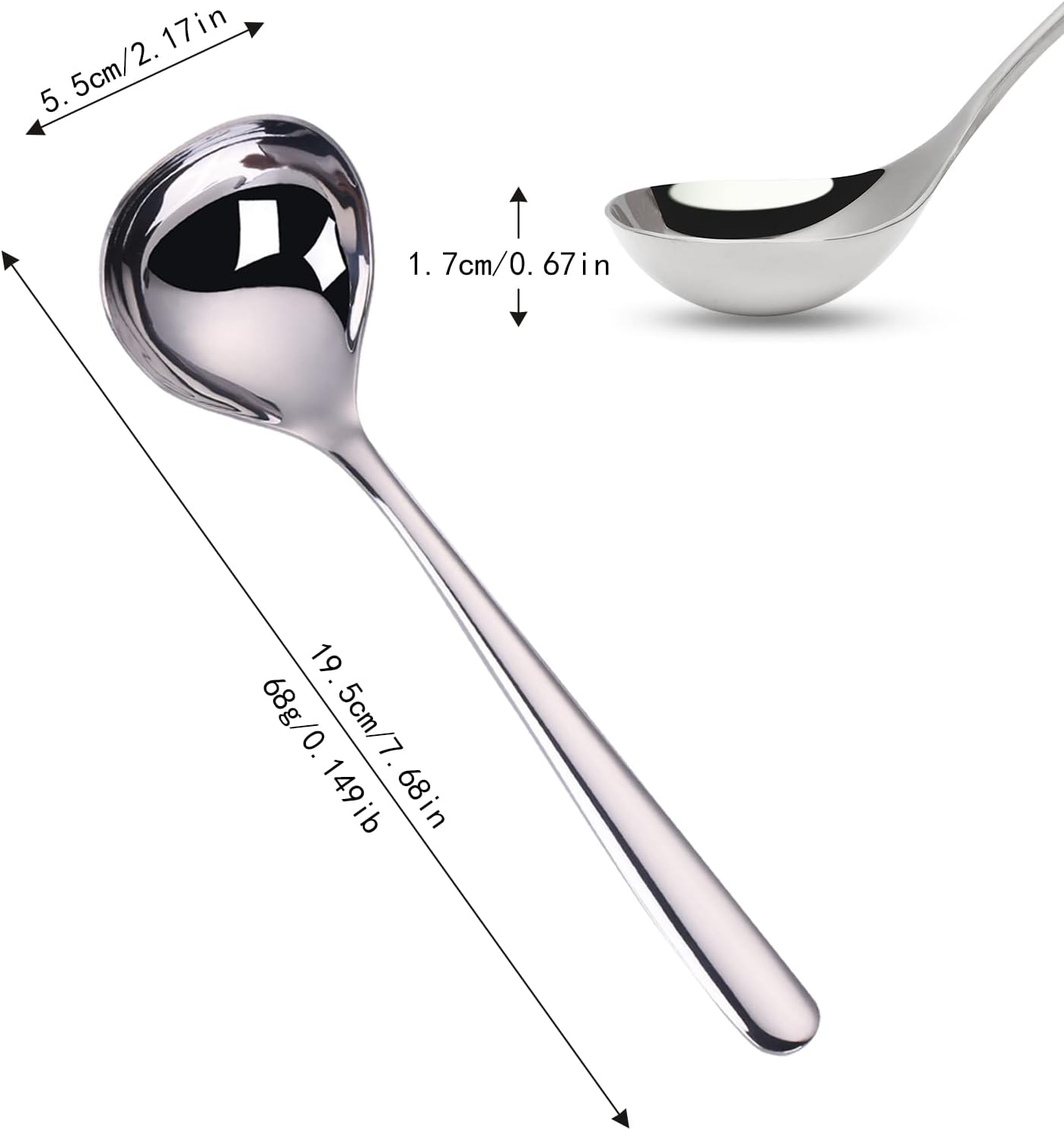2 Pieces 1 Oz. Mini Stainless Steel Soup Spoons 7.68 Inch Small Ladle for Sauce, Gravy, Dishwasher Safe Metal Ladles for Cooking (Silver) image number 1
