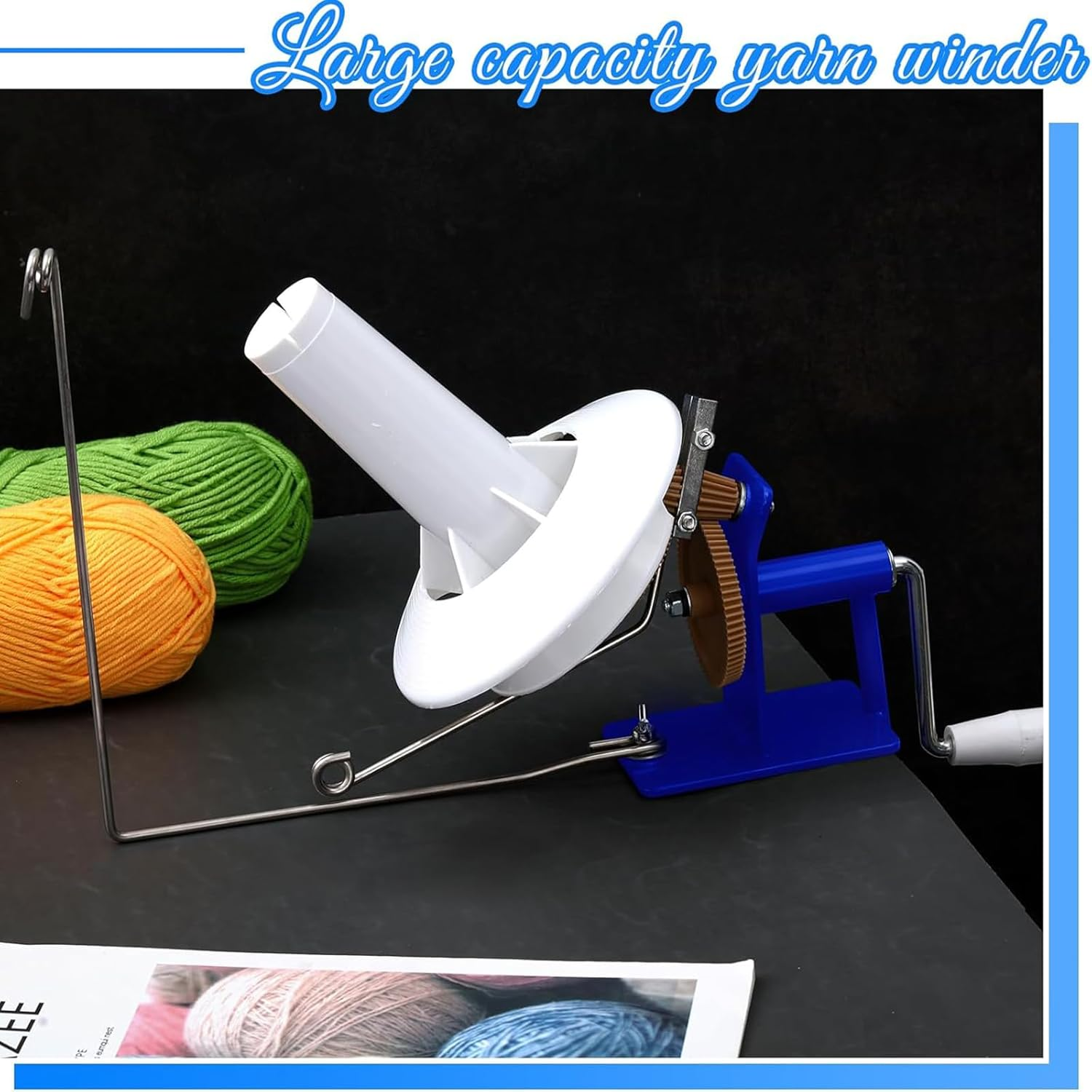 Large Metal Yarn/Fiber/Wool/String Ball Winder - 10 Oz，Hand Operated, Blue and White image number 3