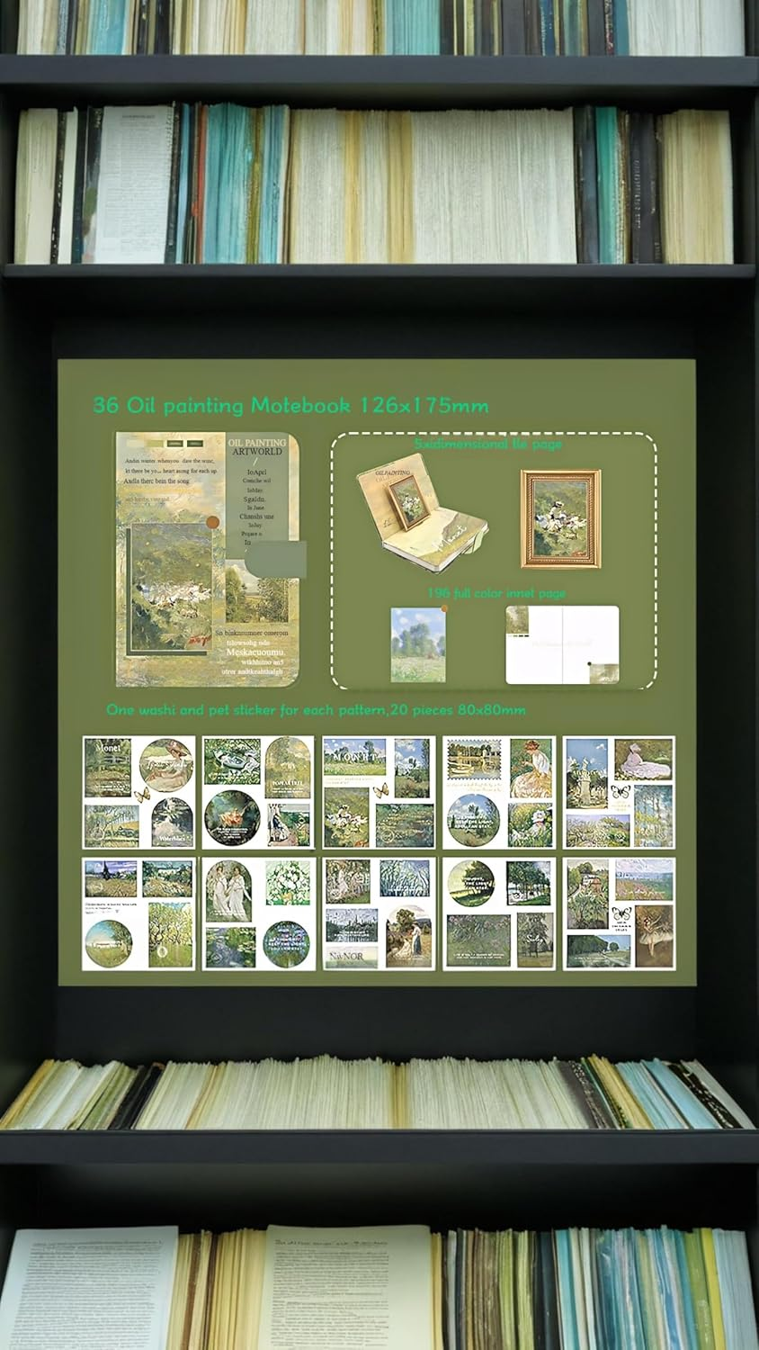 Honwor Vintage Monet Garden Aesthetic Scrapbook Kit - Art Stickers, B6 Notebook, & Supplies for Bullet Journals & DIY Craft Decor Gifts image number 2