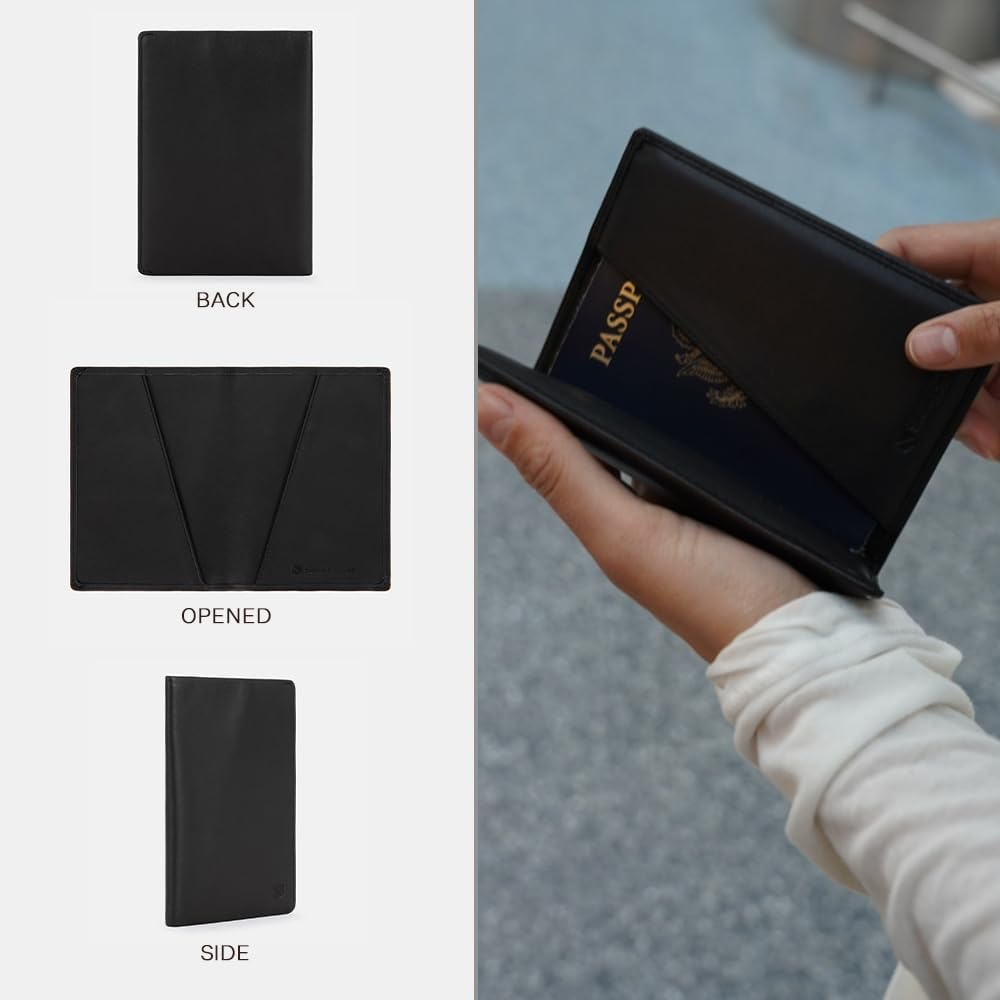 SLNT Leather RFID Blocking Passport Wallet - 4 Card Slots & Passport Slot, Clean, Sleek, Stylish, Minimal Design - for Travel, Prevents Hacking & Identity Theft (Simple Style, Black) image number 5
