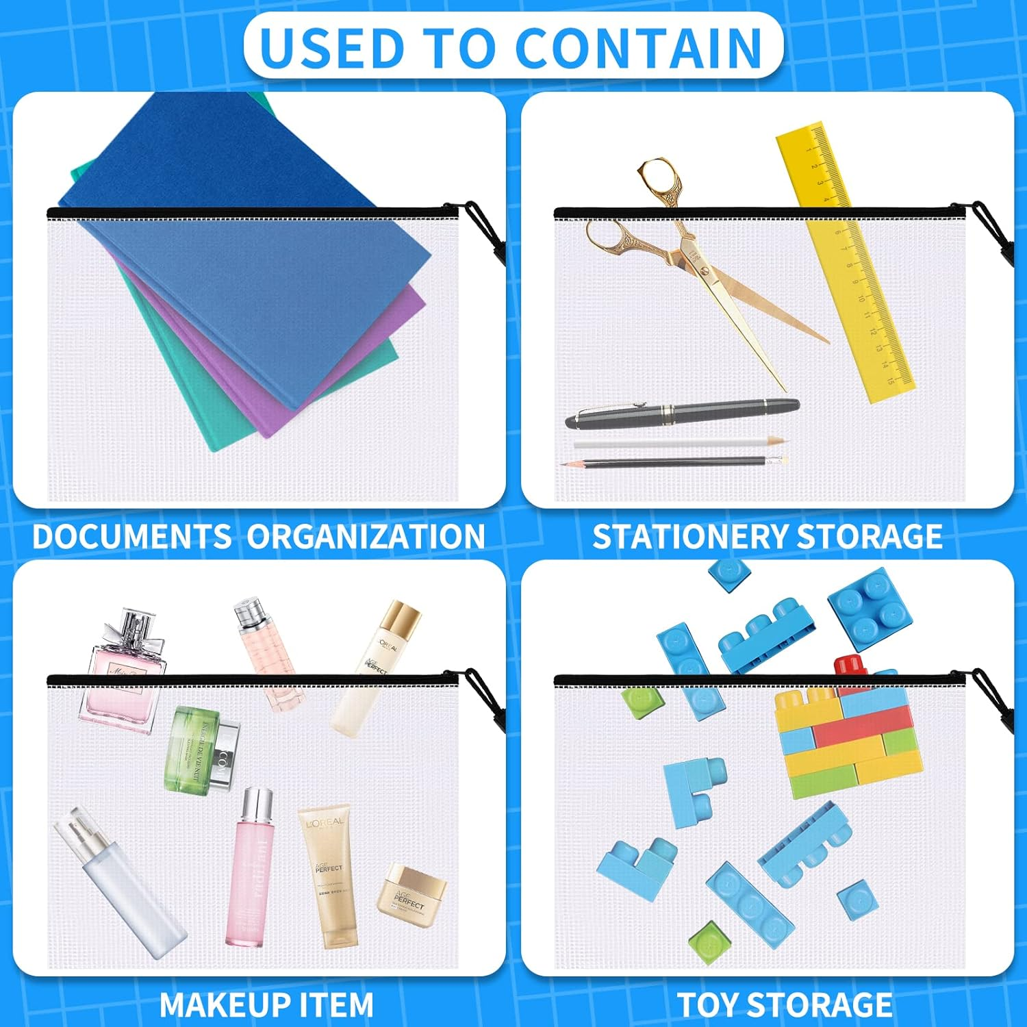 12Pcs B4 Zip Wallets, B4 Plastic Mesh Zipper Pouches,Clear B4 Zip Lock Document Folder File Folder image number 4