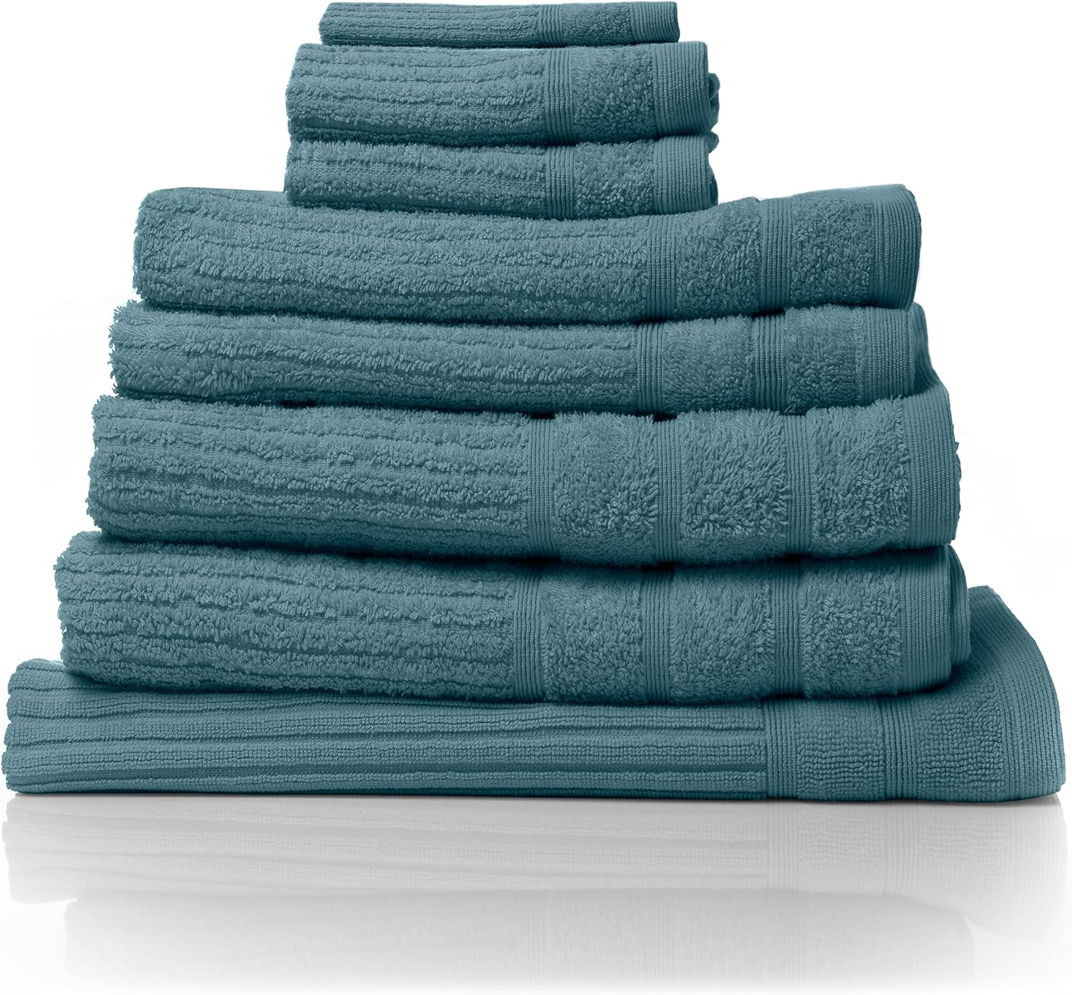 Royal Comfort Luxury Bath Towels Set Egyptian Cotton 600GSM Ultra Soft and Absorbent - 2 X Bath Towels, 2 X Hand Towels, 2 X Face Towels, 1 X Bath Mat, 1 X Hand Glove (Granite, 8 Piece Set)