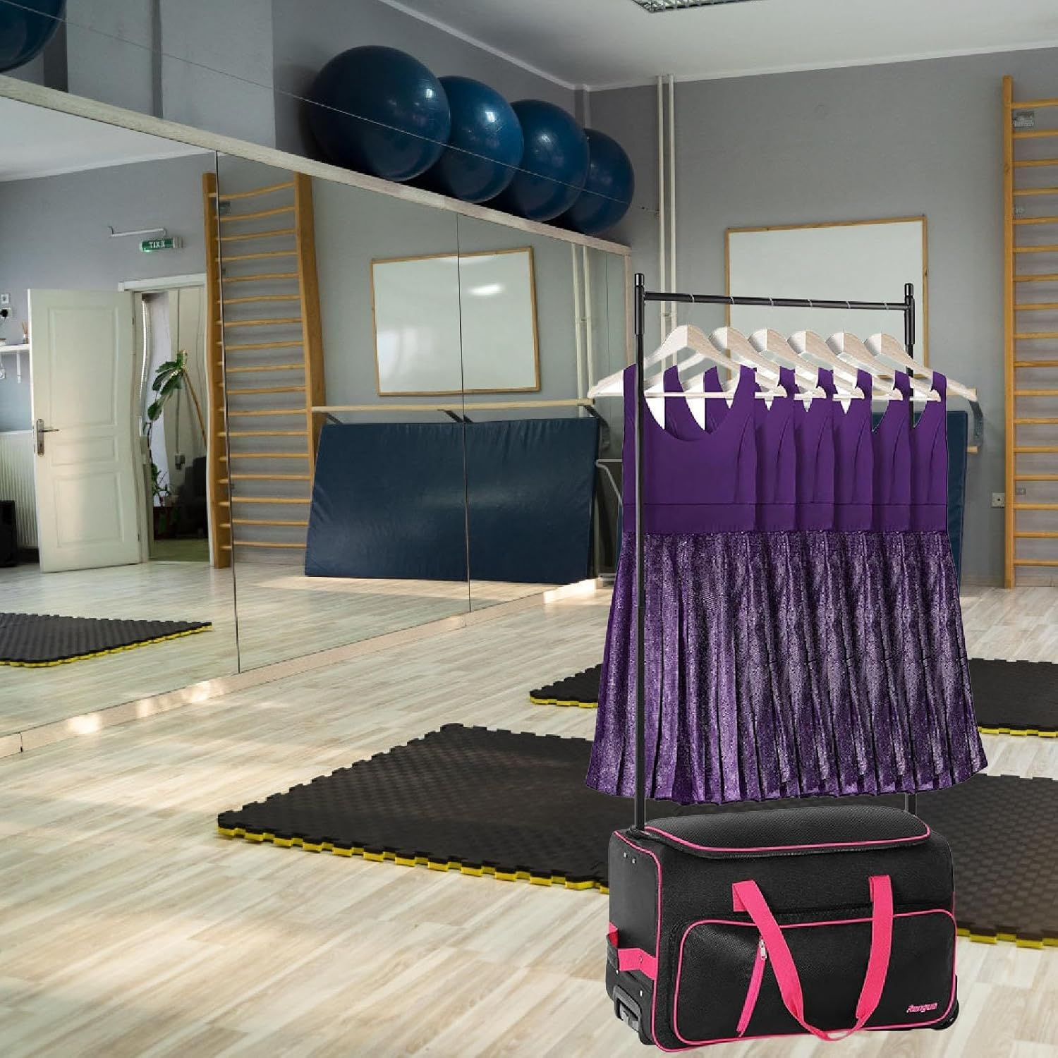 Motivetech Dance Bag with Clothes Stand, Sturdy Suitcase Dance Garment Bag for Sports Travel, Black Red, as Described - Black Red image number 2