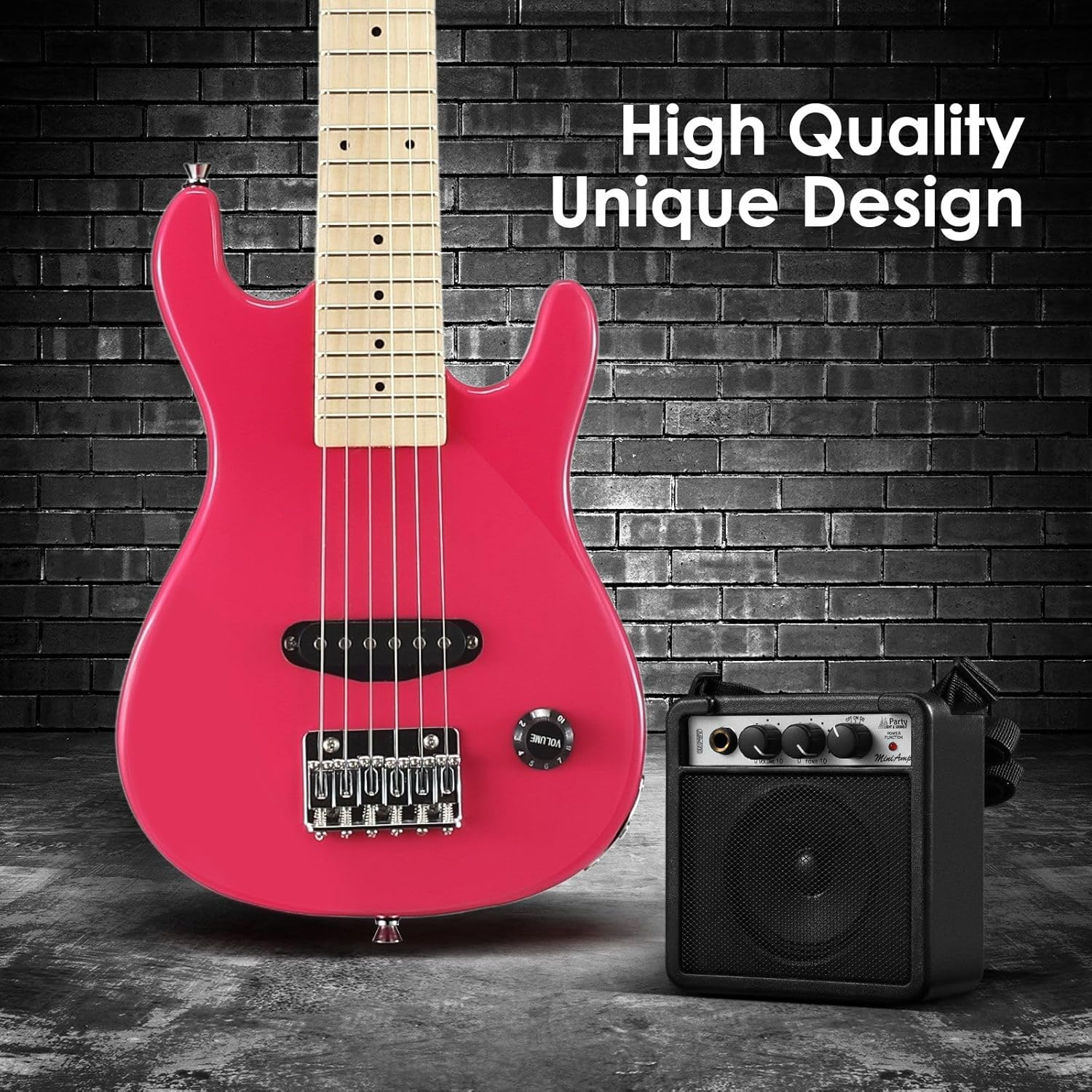 Melodic 30 Inch Guitar Children Kids Electric Guitar Musical Instrument W/ 5W Amp Picks Gig Bag Pink image number 4