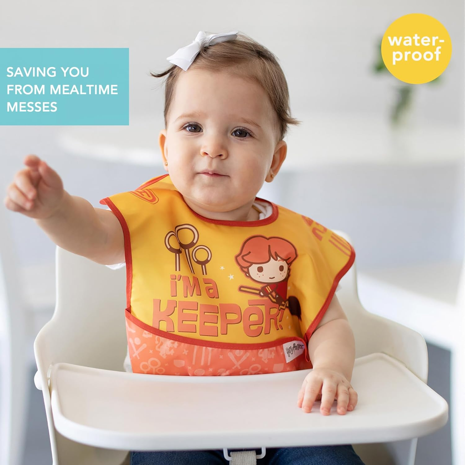 Bumkins Harry Potter Superbib, Baby Bib, Waterproof, Washable, Stain & Odor Resistant, 6-24 Months, 3 Pack - Quidditch - J2 Wonder Woman, Cape image number 5