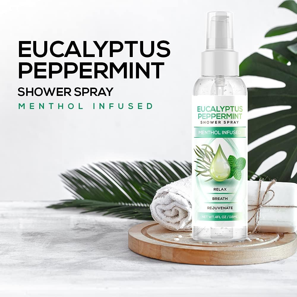 Eucalyptus Peppermint Shower Spray, All Natural Essential Oil for Spa, Steam Room, Linens and Baths, Cool and Refreshing image number 3