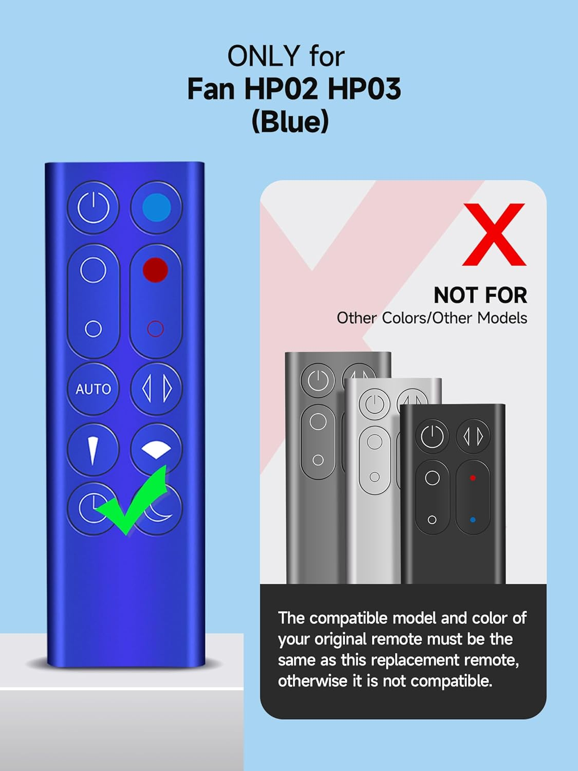 PZL New Replacement Remote Control Fit for Dyson Purifying Fan Air Purifier Heater Pure Hot + Cool Remote Control HP02 HP03 (Blue)