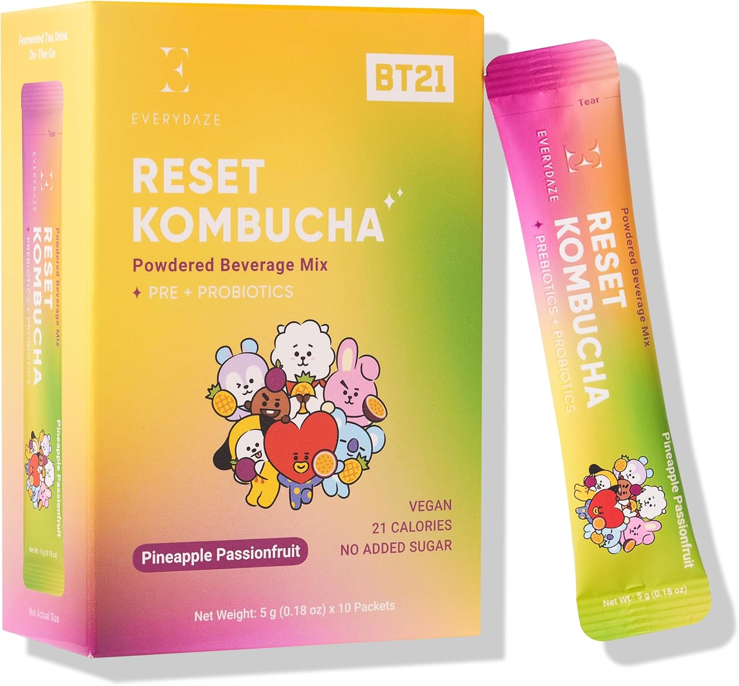 Everydaze Reset Kombucha Tea Powdered Beverage Mix | 10 Sticks | Prebiotics + Probiotics | Vegan | No Added Sugar, Gluten Free, Sparkling Powder Drink Pack (Green Grape) image number 2