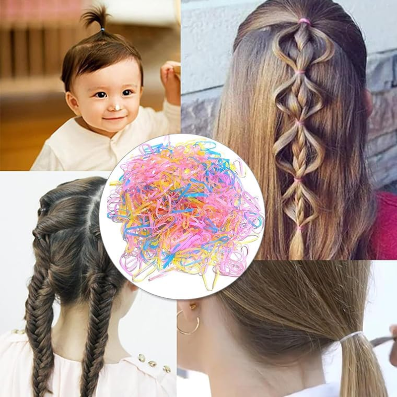 1000Pcs Small Elastic Hair Bands Hair Tail Tools,6 Pack Hair Loop Tool Set with Mini Small Rubber Bands for Hair,Tail Braiding Combs for Hair Styling