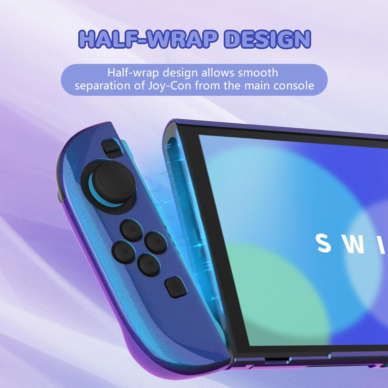 Playvital Glossy Protective Case for Nintendo Switch 2 with Extra Stand & Thumb Grip Caps | Solid Color Series, Chameleon Purple Blue image number 6