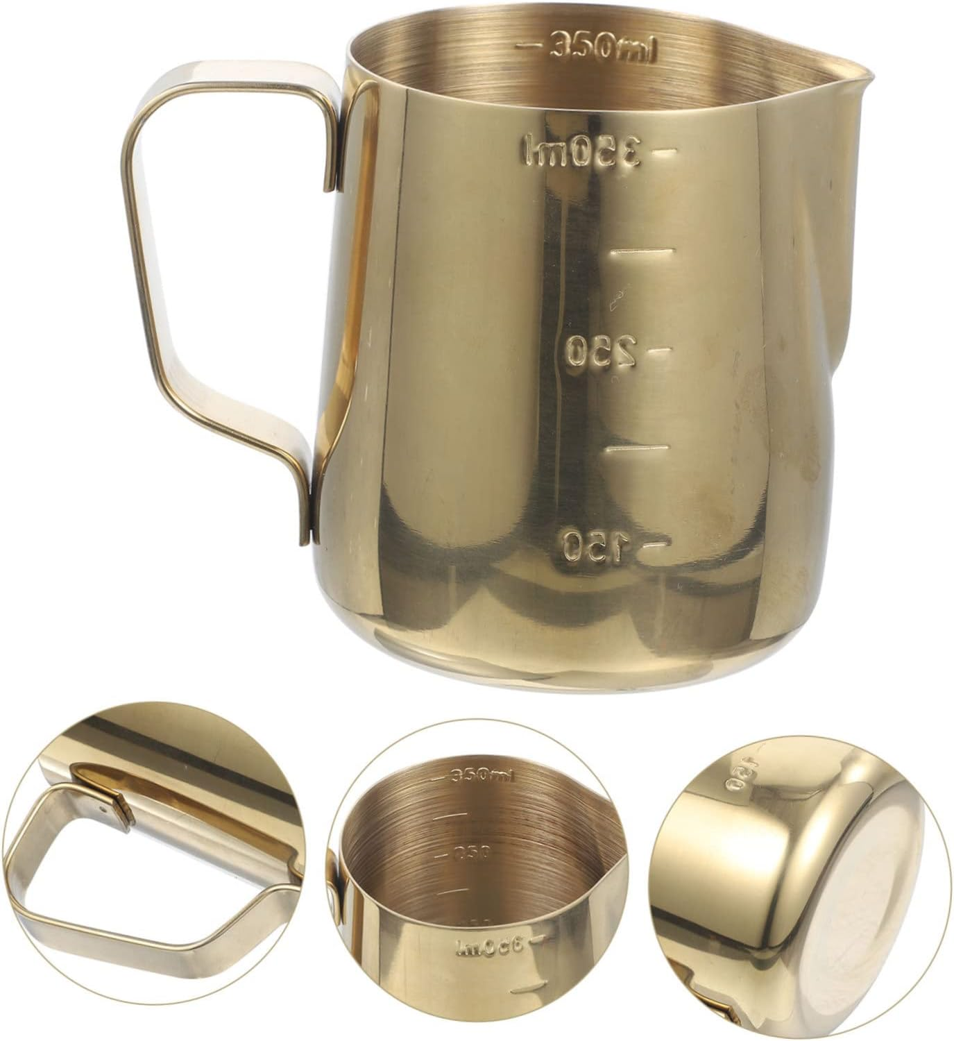 OSALADI Graduated Milk Cup Thickened Gold Stainless Steel Frothing Pitcher Ergonomic Handle Espresso Milk Pitcher Coffee Teapot image number 3