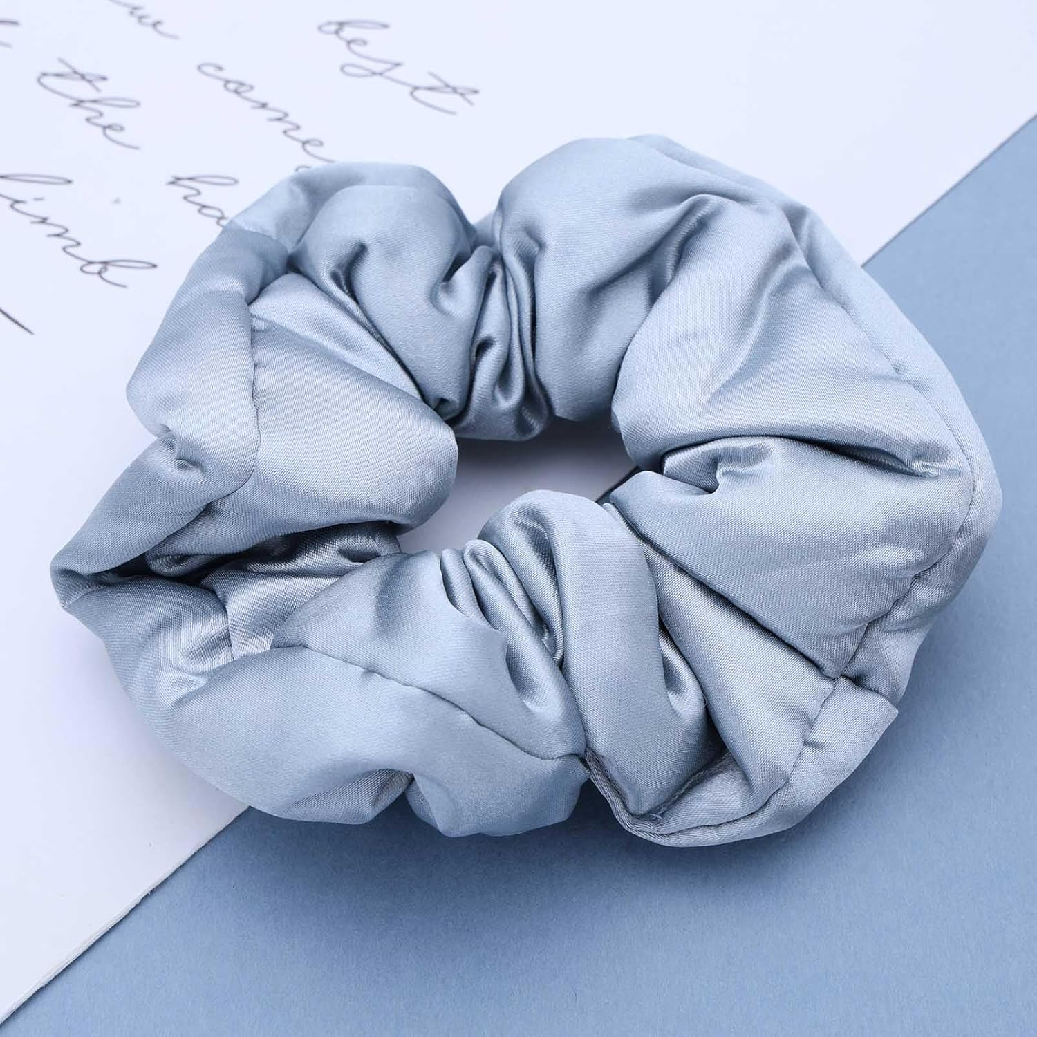 Inateannal Vintage Satin Silk Hair Bobbles Large Satin Elastic Hair Bobbles Blue Large Satin Hair Bobbles Scrunchy Oversized Thick Hair Bobbles Satin Ponytail Holder Hair Bands image number 6