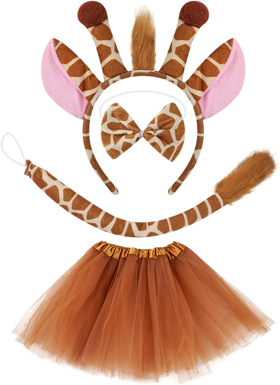 4 PCS Cute Children'S Animal Costume Set Party Decoration Including Ballet Skirt,Deer Ears and Tail,Tie,Girl Role Playing Accessory Set