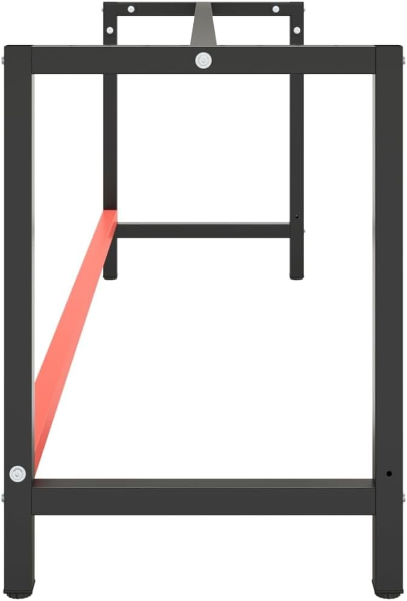 Vidaxl Heavy-Duty Metal Work Bench Frame - Matte Black and Red, Durable Powder-Coated with Reinforced Bar, Easy Assembly, 220X57X79 Cm. image number 2