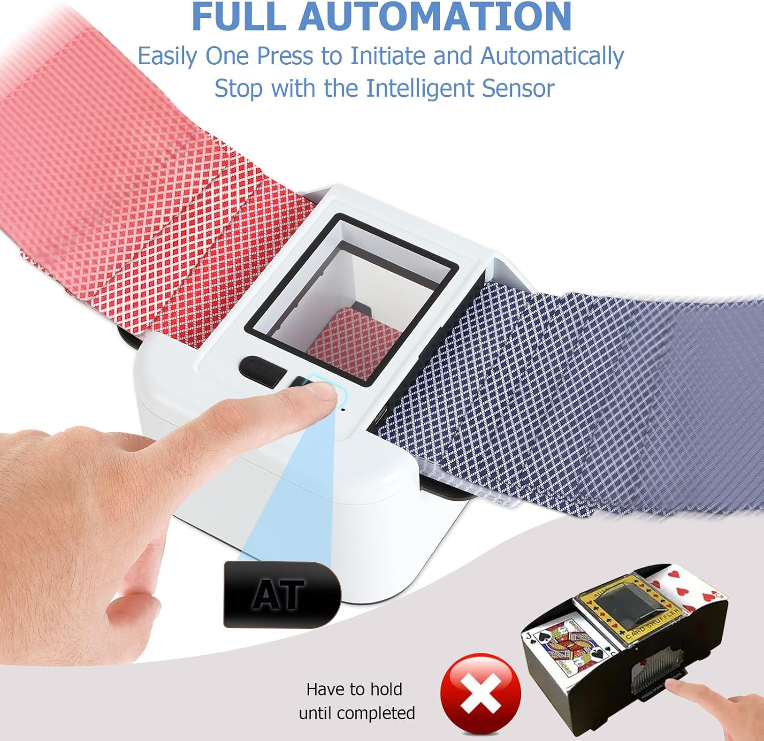 Milliefun Rechargeable Automatic Card Shuffler Machine 1-2 Decks, 2000Mah with USB Type-C, Quiet & Easy Use, Poker Shuffler for UNO, Blackjack, Texas Hold&rsquo;Em, Home Games