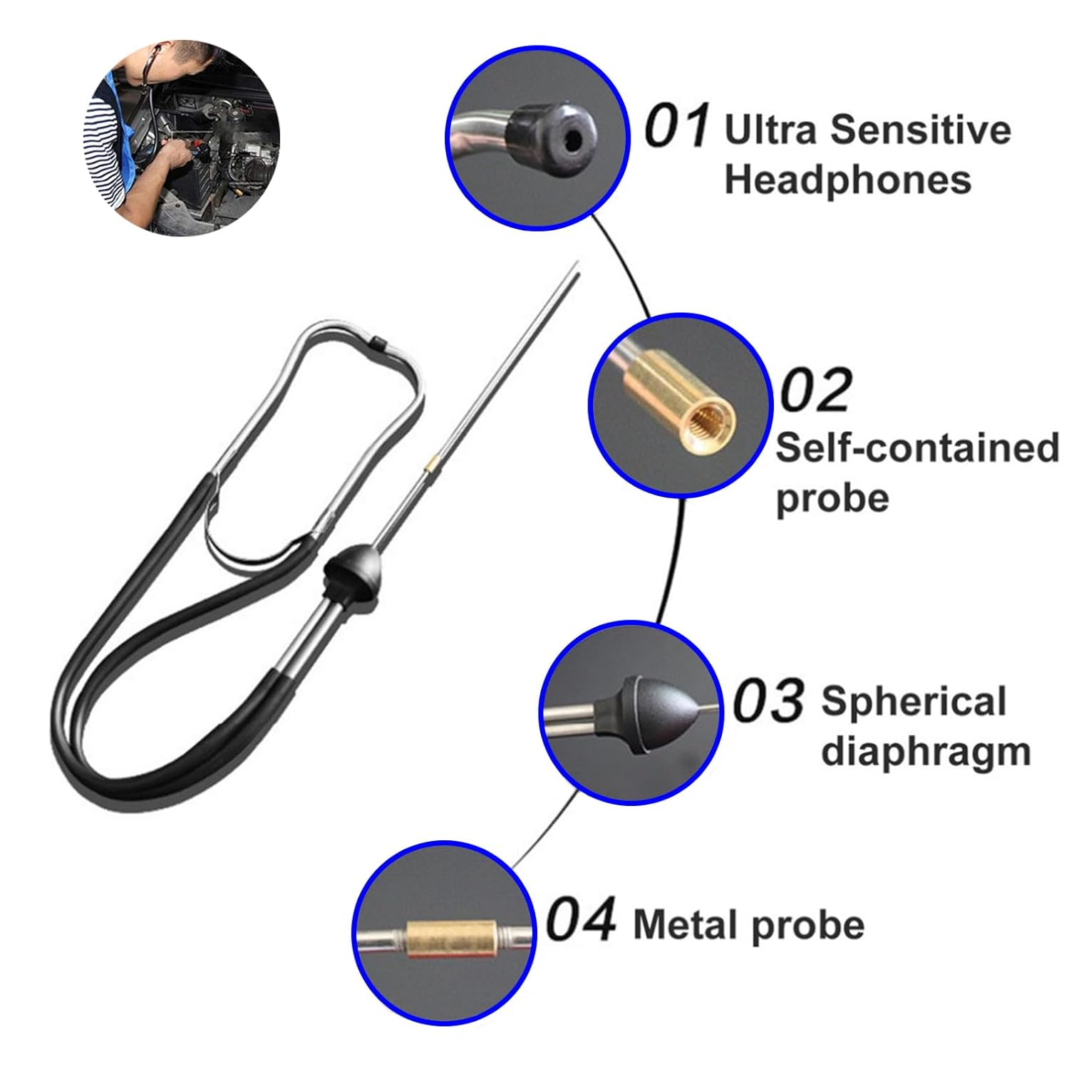 Mechanic Stethoscope Engine Stethoscope Upgraded - Cylinder Stethoscope Car Mechanic Mechanical Internal Detector Engine Hearing Aid Car Engine Diagnostic Tool Hearing Tool image number 3
