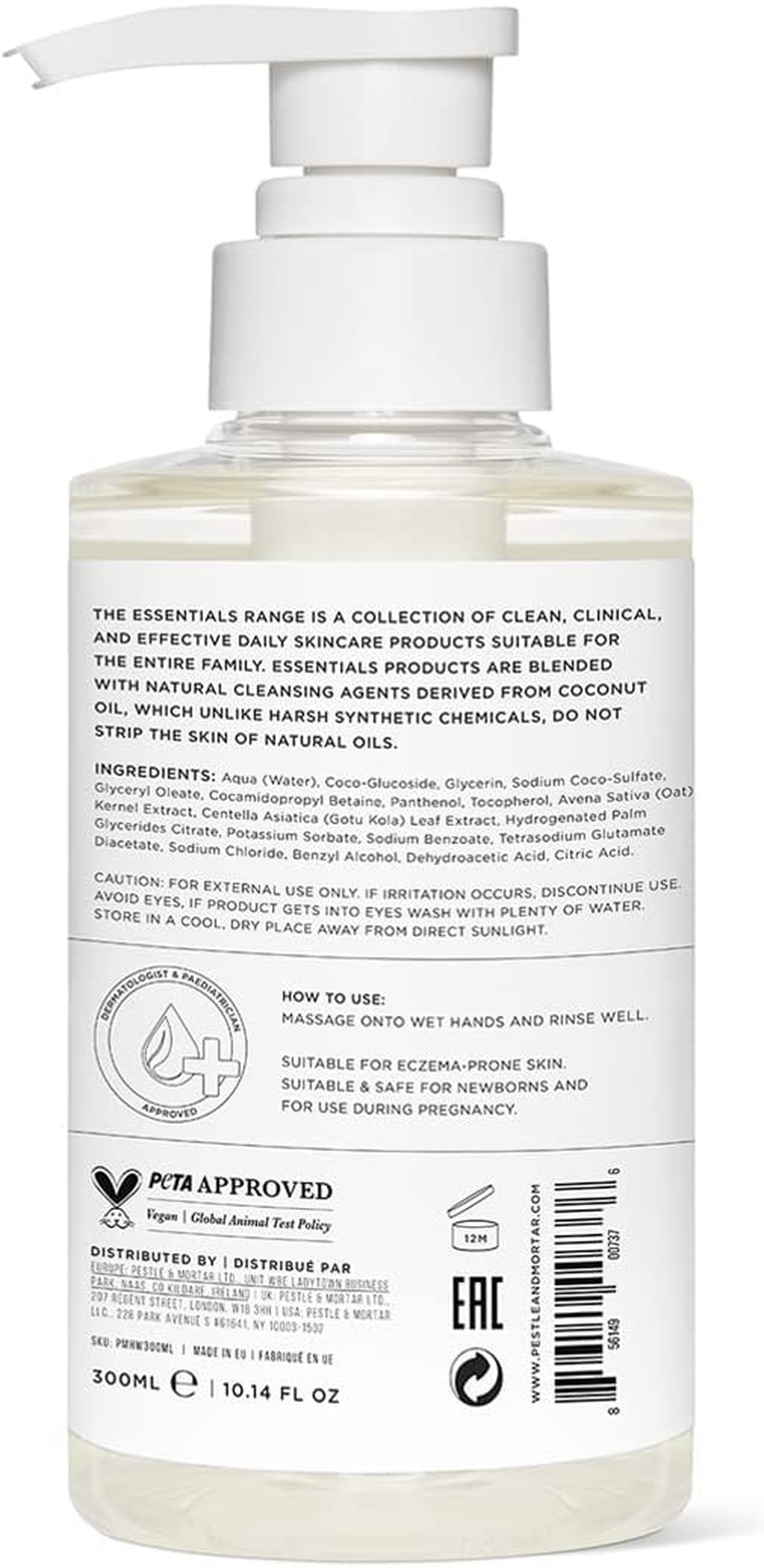 Pestle & Mortar Essentials the Hand Wash 300Ml, for Dry, Itchy, Sensitive and Eczema-Prone Skin, Cleans & Hydrates Hands, Paraben Free, SLS Free & Unscented image number 3