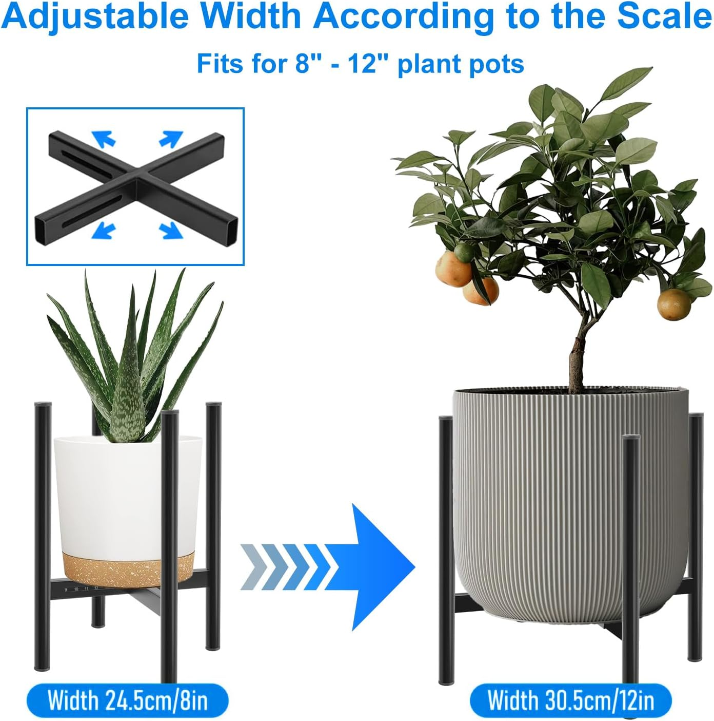 NOAEOU Adjustable Plant Stand Extends from 20Cm to 30 Cm, Floor Plant Stand, Small Telescopic Flower Pot Stand (Black) image number 3