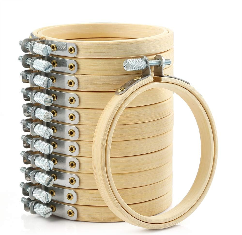 Pllieay 12 Pieces 3 Inch Embroidery Hoops Bamboo Circle Cross Stitch Hoop Ring for Embroidery, Art Craft Handy Sewing and Christmas Decoration