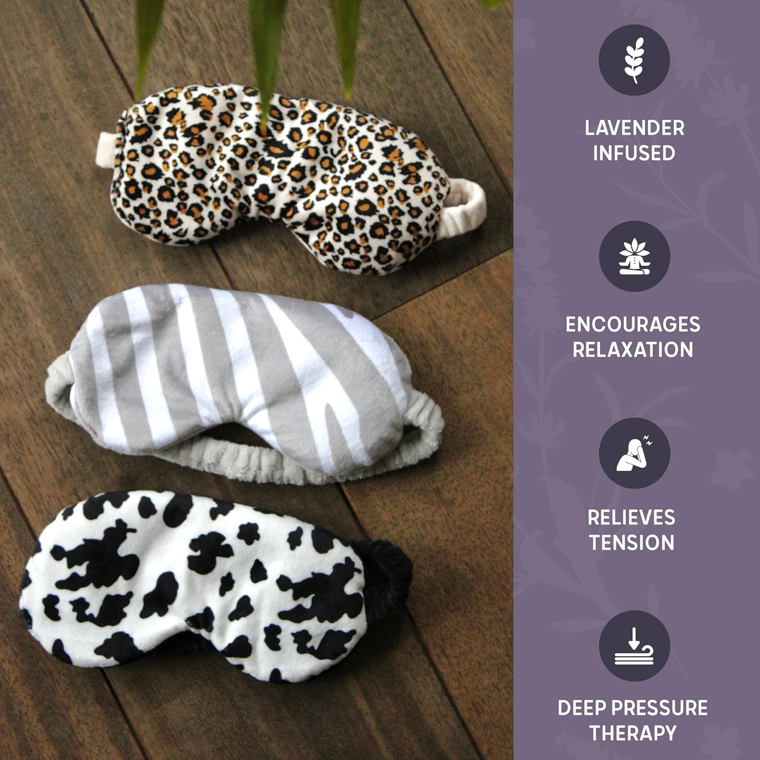 Level Deep Therapy Lavender Weighted Wheat Eye Masks - Microwaveable & Freezable - Soothing Heat Masks - Pain & Stress Relief - Migraines, Anxiety & Tension - Cow Print image number 5