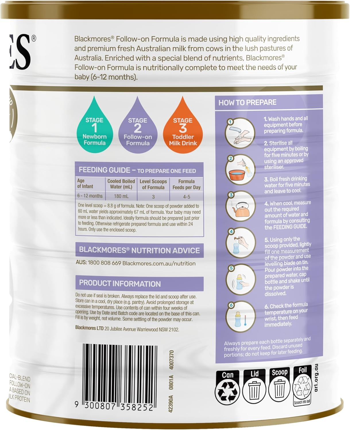 Blackmores Follow-On Formula | Special Blend of Nutrients to Help Meet the Nutritional Needs of 6-12 Months Baby | 900 Grams, Powder image number 1