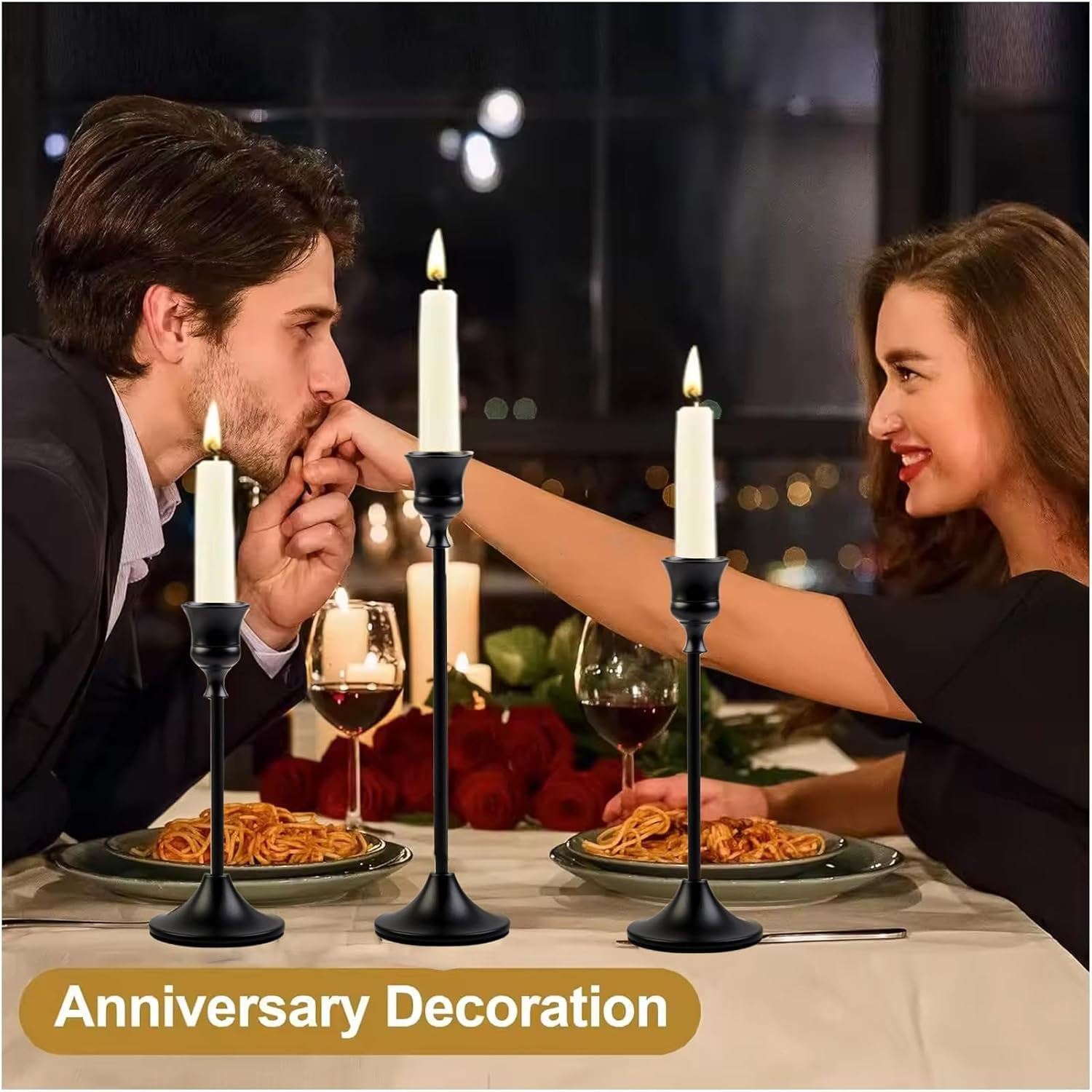 YELINTIAN Candlestick Holders of 6 Vintage Tall Taper Candlestick,Metal Taper Candle Holder for Home Wedding Table Mantel Centerpiece Anniversary Christmas Party Decor (Black) - Black 2.8-Inch image number 4