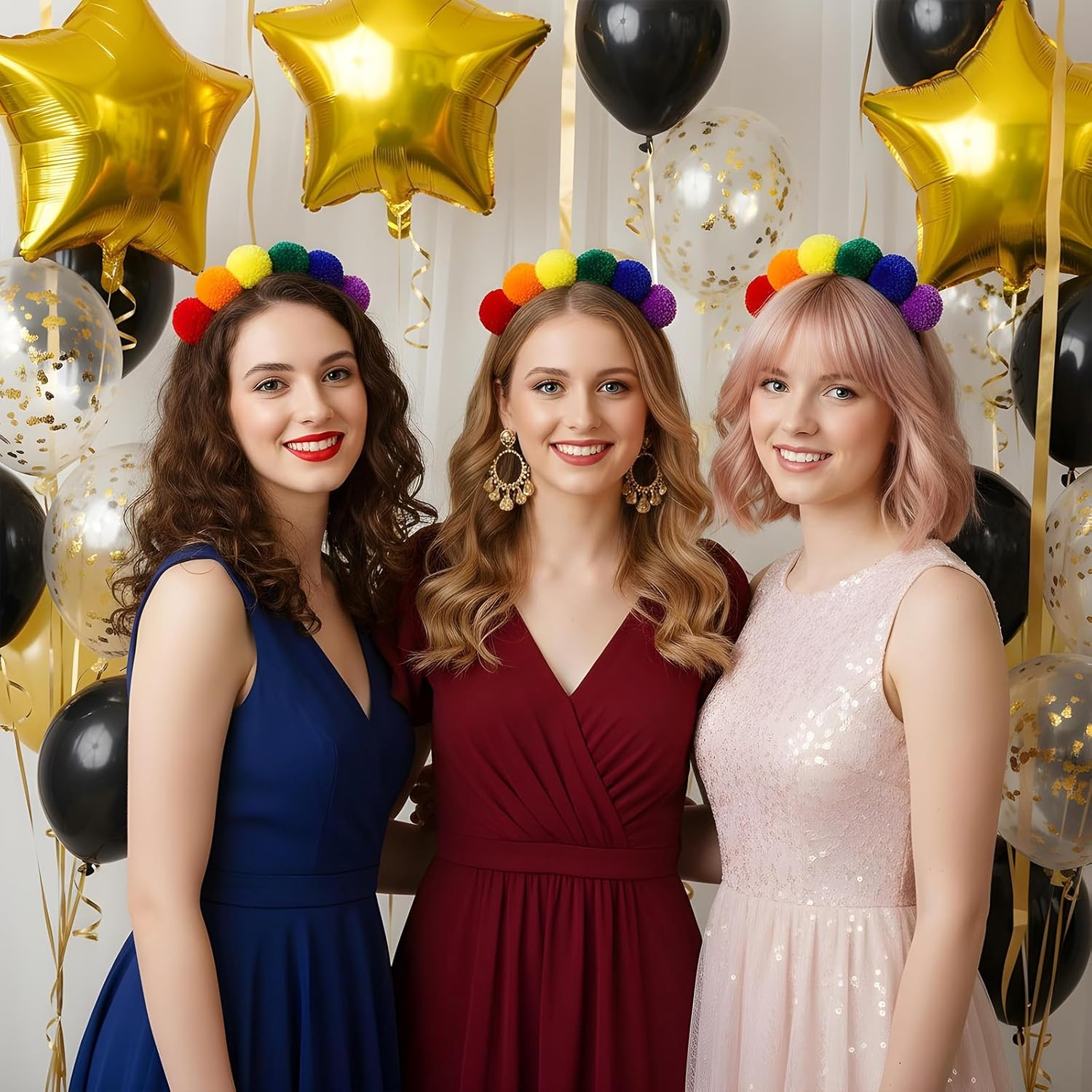 Rainbow Pompoms Headband, Colourful Hair Accessories, Carnival, Rainbow Pompom Tiara, Pom Pom Headband, Headpiece for Carnival, Fancy Dress and Party image number 4