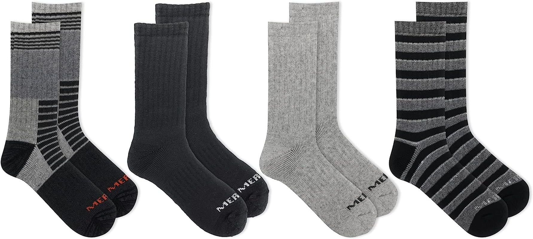 Merrell Men'S and Women'S Thermal Hiking Crew Socks-4 Pair Pack-Unisex Arch Support Band and Wool Blend