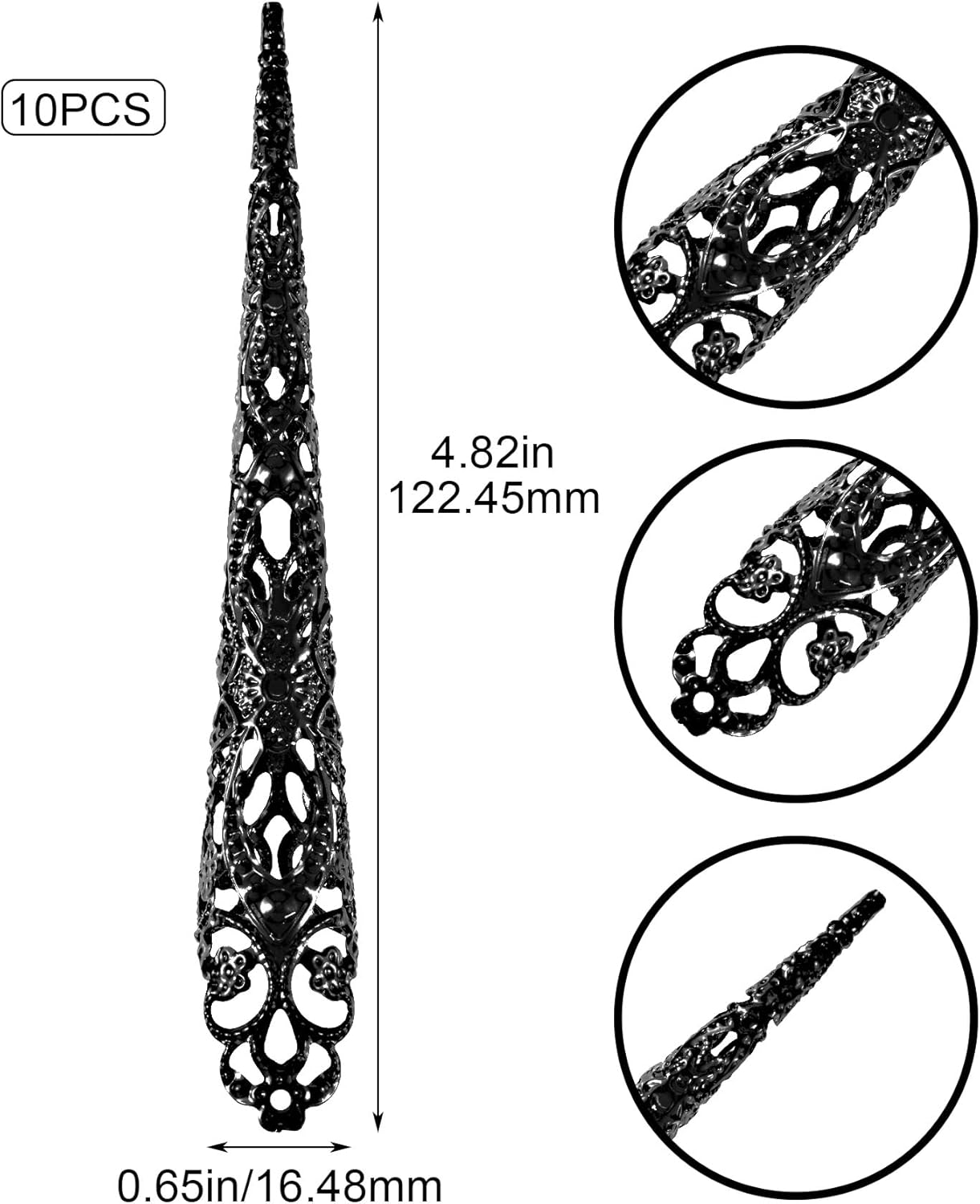 ANCIRS 10 Pack Finger Nail Tip Claw Rings, Ancient Queen Costume Fingertip Claw Nail Rings Decoration Accessory, Finger Knuckle Protectors for Halloween Cosplay Drama Dance Show- Black