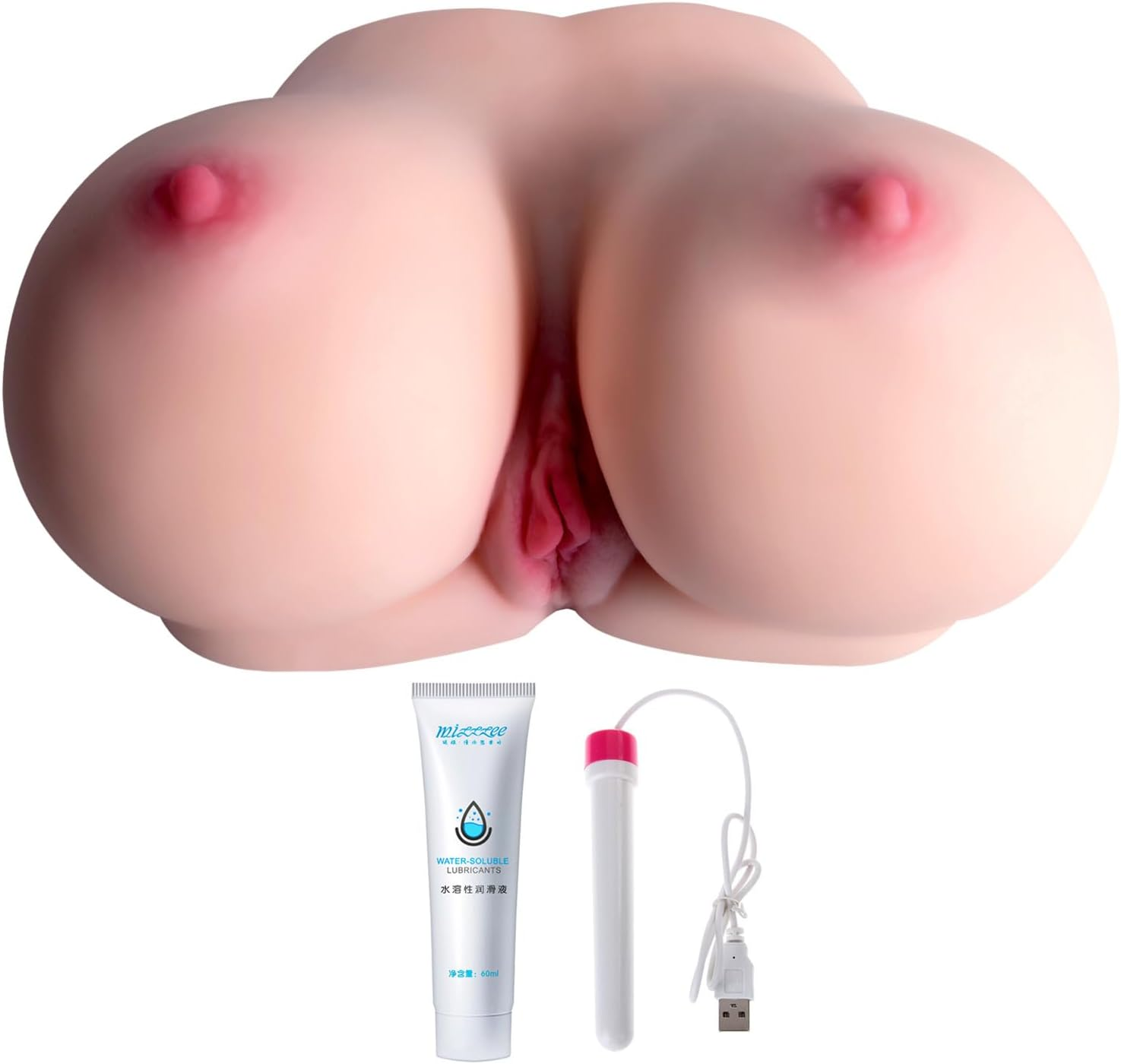 Mini Male Masturbator Trainer for Men, 3-In-1 Realistic Tight Vagina Anal Texture and Soft Breasts, Pocket Pussy Male Masturbation Adult Sex Toys, with Heating Rod and Lubricant