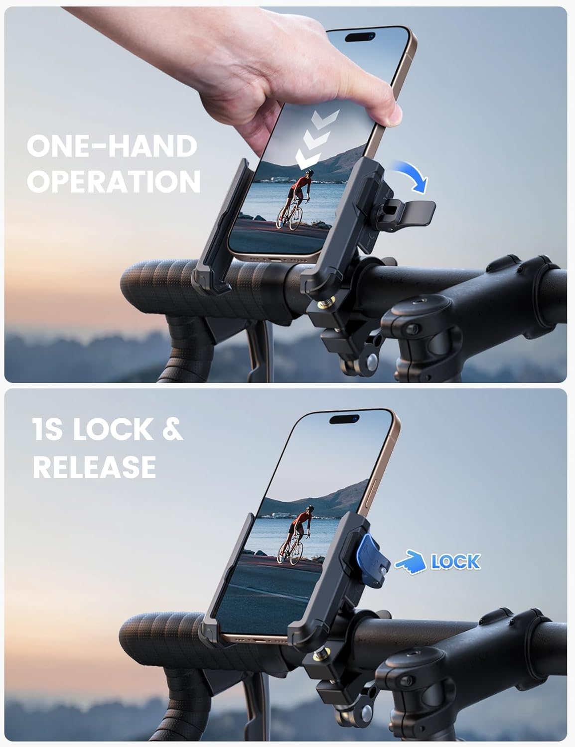 Lamicall Motorcycle Bike Phone Mount - [No Block Camera] [1S Lock] Bike Cell Phone Holder Clamp, Bicycle Scooter Handlebar Clip, for Iphone 16 15 14 Pro Max, Galaxy S25 S24 Ultra, 4.7-7" Phones image number 3