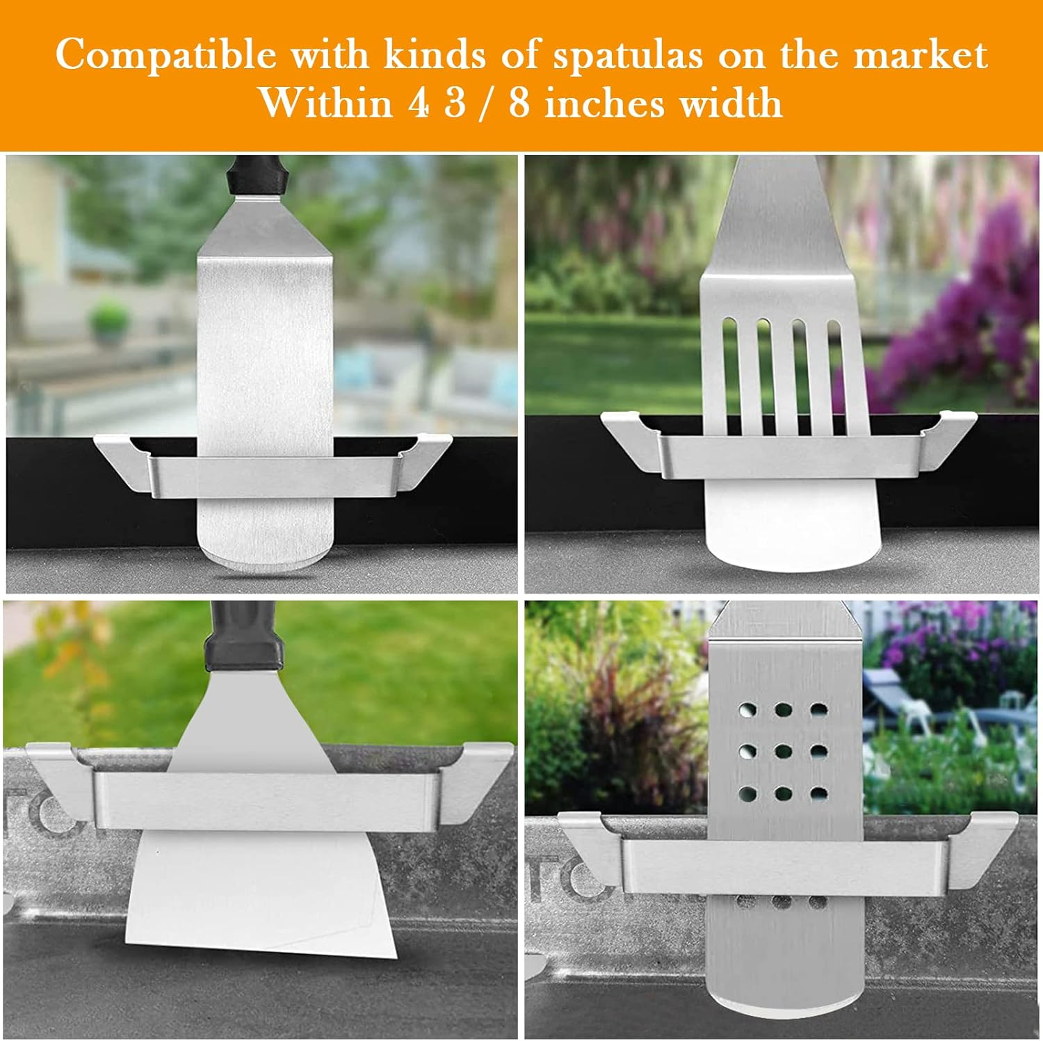 AUAUY 2 Pack Stainless Steel Griddle Spatula Stand, Grill Barbecue Tool Rack Hold Rack Griddle Accessories Holder for Blackstone, Camp Chef, Royal Gourmet, Outdoor Camping Picnic BBQ Essentials image number 4