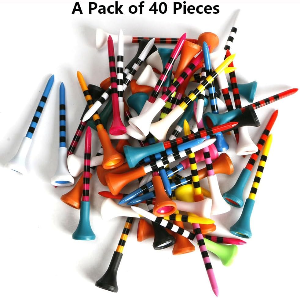 Vekol Golf Tees Professional Plastic Golf Tees 3-1/4" Golfing Tees Rubber Cushion Top Mixed Colors, Long Golf Tees Bulk, Reduce Side Spin and Friction, Pack of 40PCS image number 2