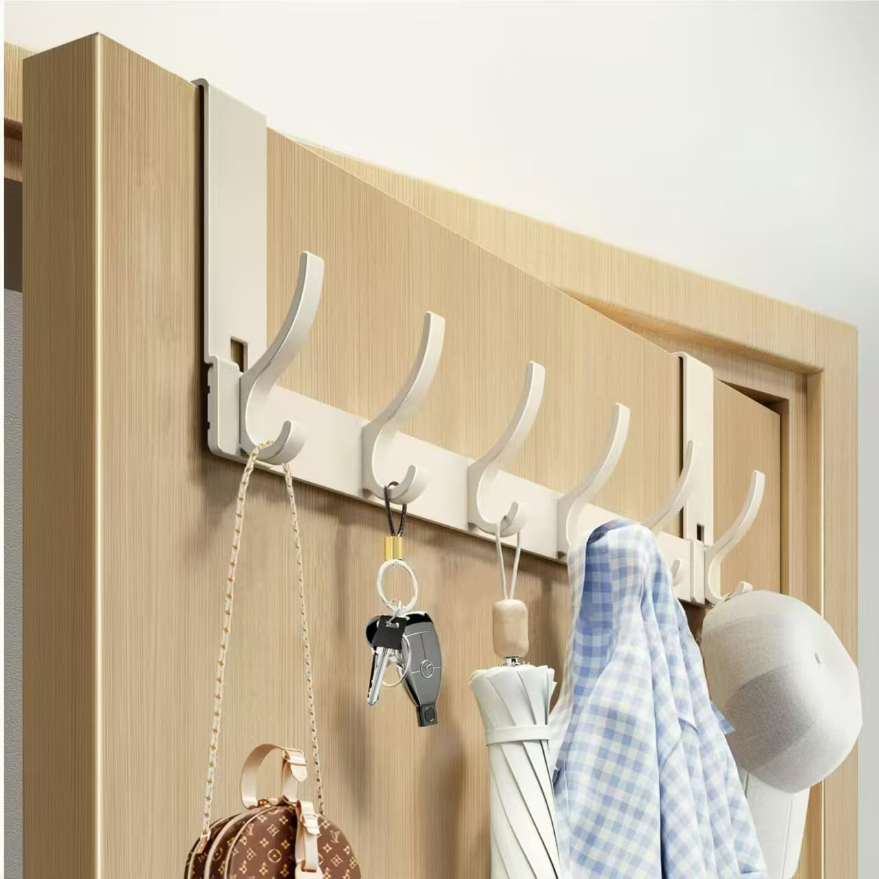 Over the Door Hook Hanger with 6 Double Coat Hooks over the Door, over the Door Towel Rack, Towel Rack behind Bathroom Bedroom Closet Door for Hanging Clothes, Towels, Hats, Etc. (Matte Gray)