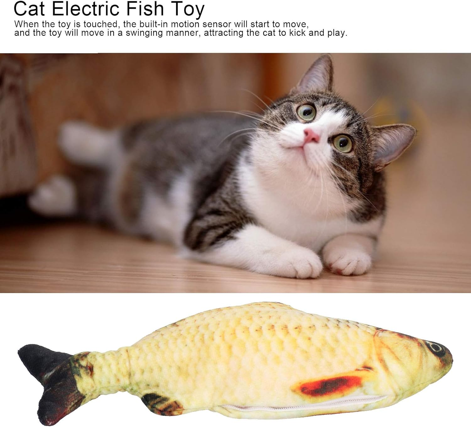 Electric Flopping Fish - Bite-Resistant Catnip Toy, Durable Kicker for Pet Activity - USB Charging (Grass Carp) image number 5