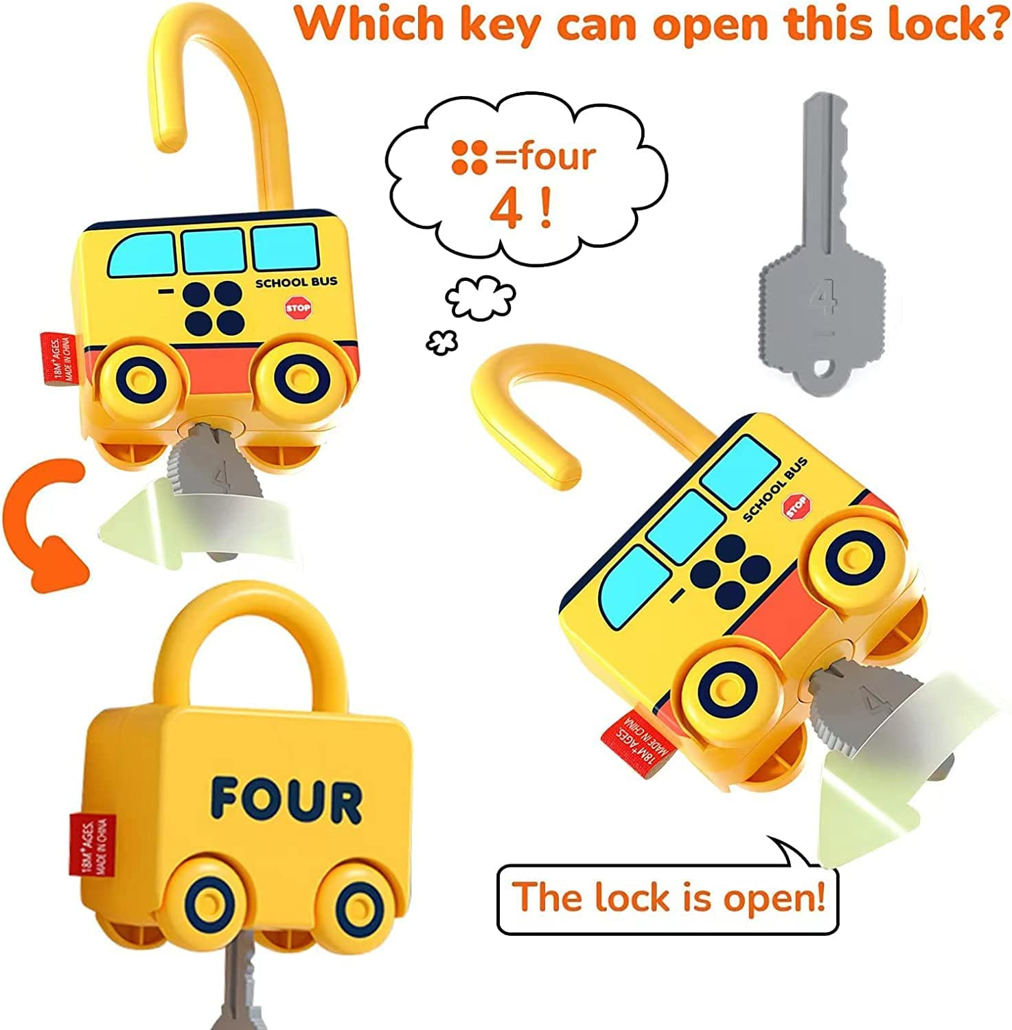 Lock and Key Toys for Toddlers, Montessori Lock and Key Car Toy Set, Baby Learning Locks with Keys Preschool Number Counting Matching Early Educational Learning Toy, Kids Boys Girls 18 Months+ image number 1