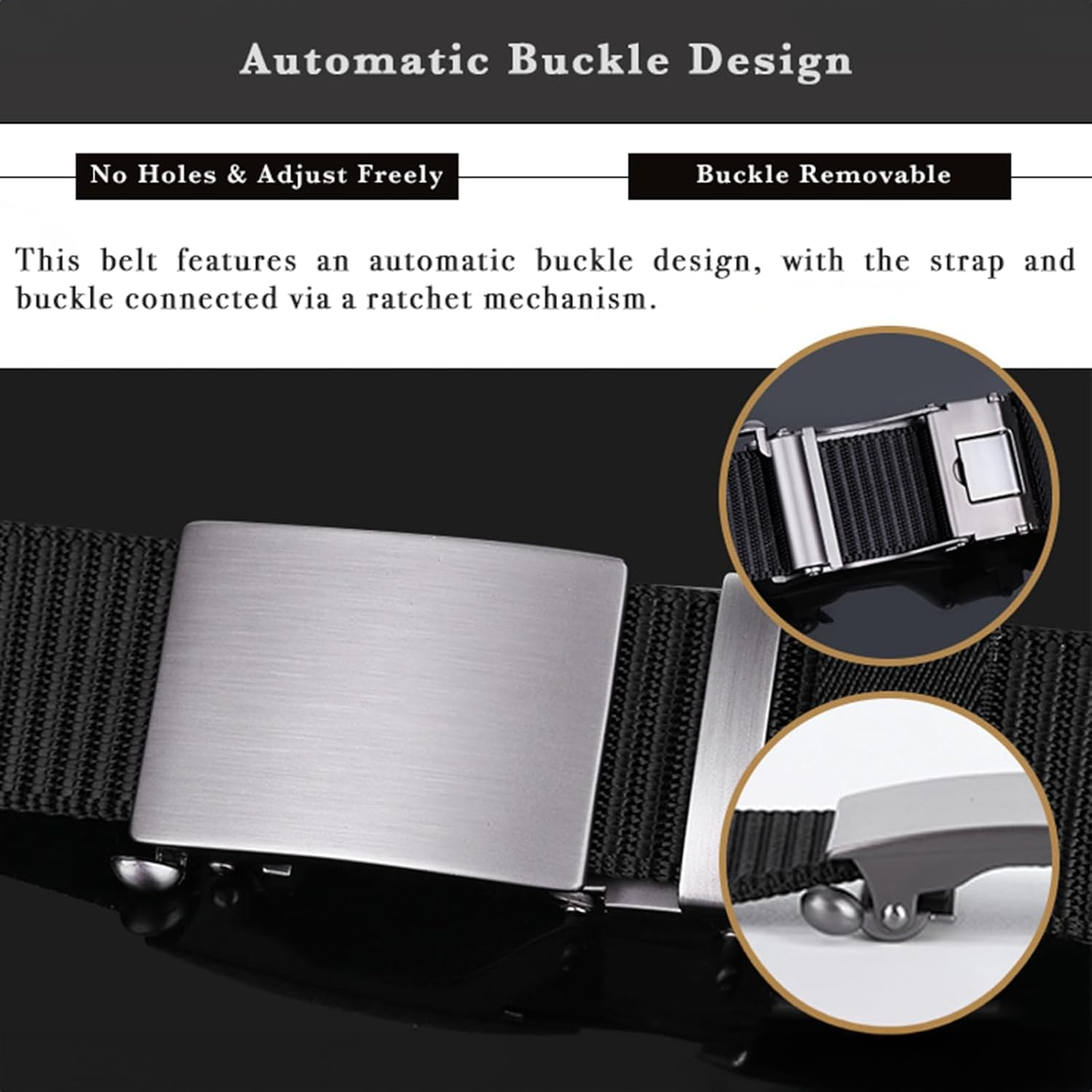 HEIX Men'S Casual Nylon Belt with Heavy-Duty Automatic Metal Buckle, Adjustable Quick-Dry Belt, Fits 70-116Cm Waist, 130Cm Length, 3.4Cm Wide - Brown image number 3