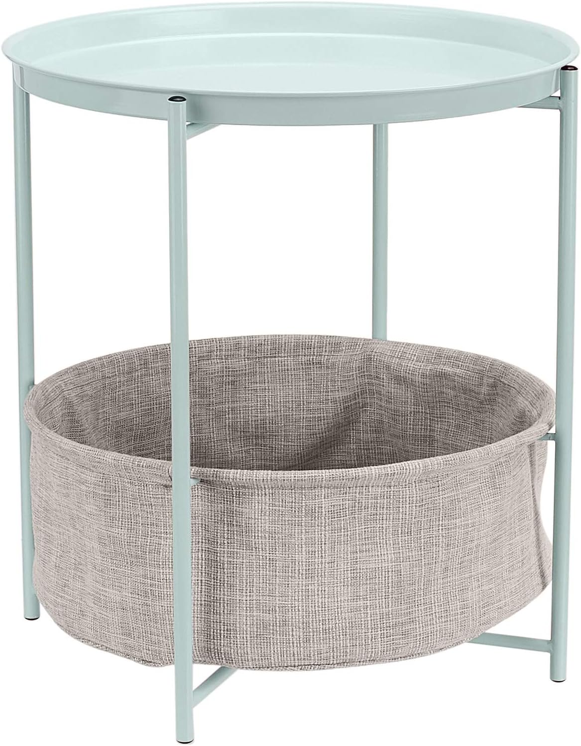 Amazon Basics round Storage End Table, Side Table with Cloth Basket, Mint Green/Heather Gray, 45.72 Cm X 45.72 Cm X 48.26 Cm