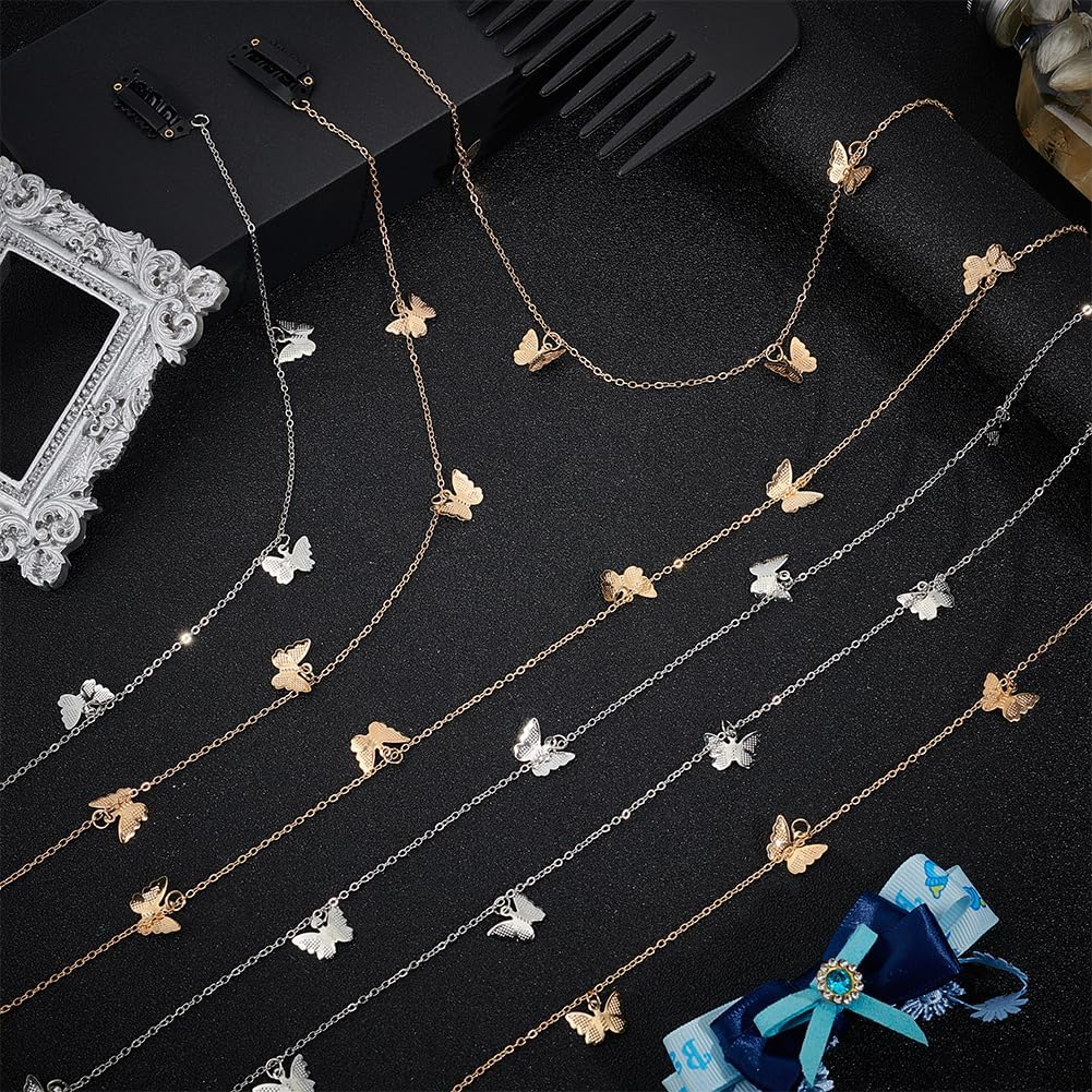 HOBBIESAY 2 Pairs 2 Colours Alloy Butterfly Braided Hair Chain Gold and Silver Butterfly Long Hair Links Long Tassel Weave Headbands Glitter Hair Extensions image number 4
