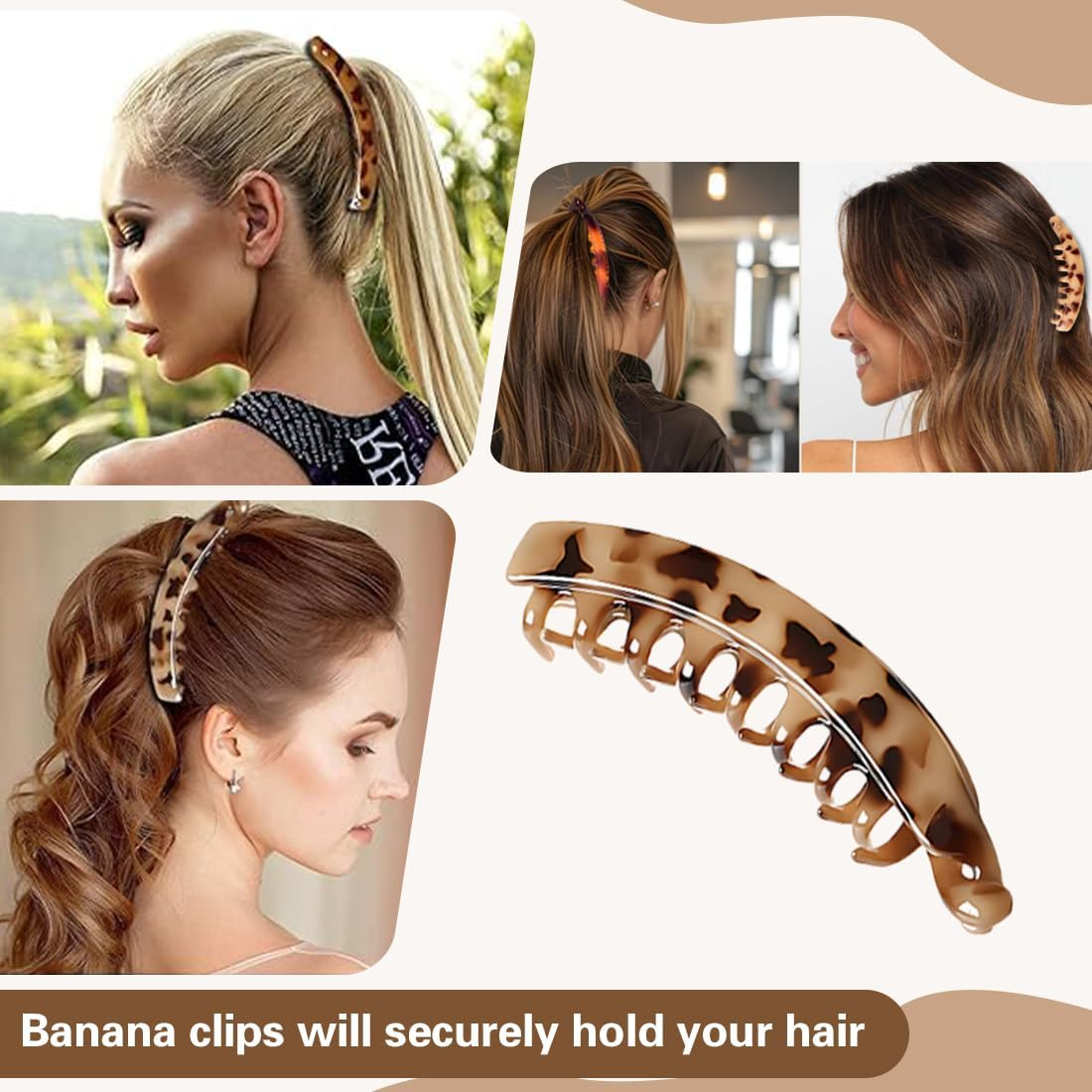 XYTAHDM 5 Pieces Banana Clip Vintage Large Banana Hair Clip Banana Hair Clips for Ladies and Girls Hair Accessory Beauty Headpiece image number 3