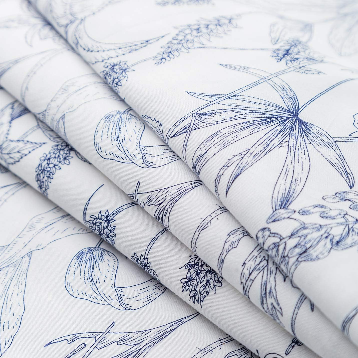 SUSYBAO Floral Duvet Cover King 100% Cotton Blue White Botanical Duvet Cover 3 Pcs Set 1 Vintage Navy Flower Duvet Cover with Zipper Ties 2 Pillowcases Luxury Soft Garden Plant Print Bedding Set image number 4