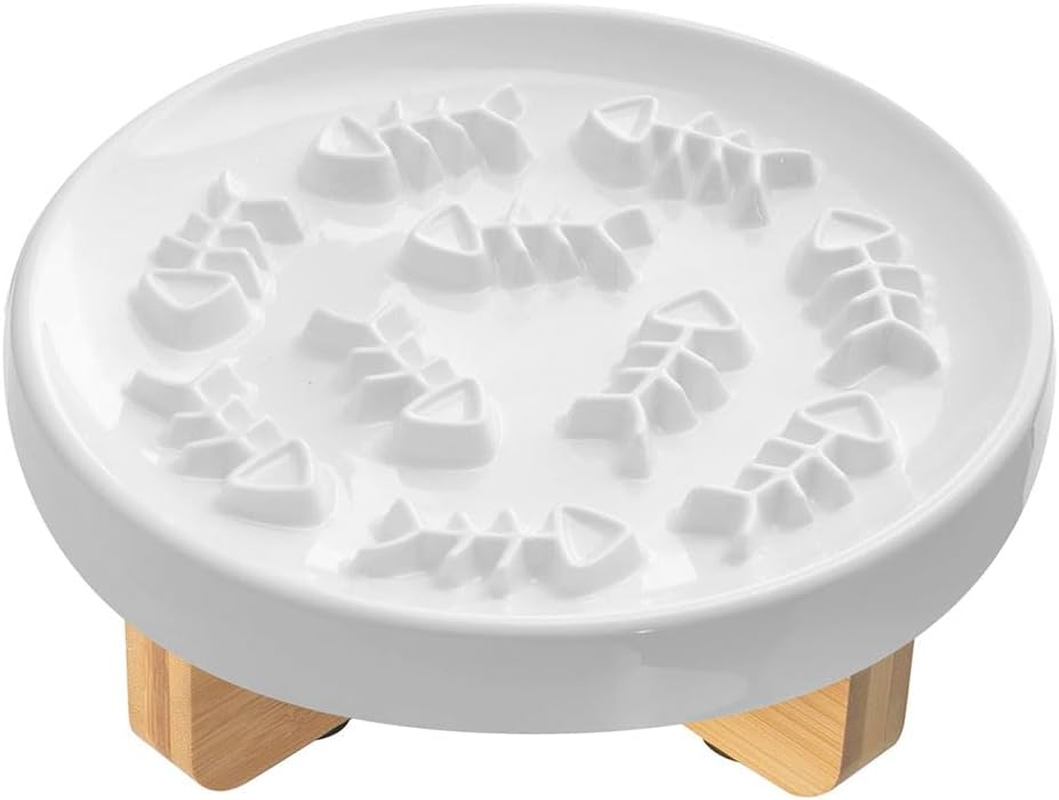 Ceramic Raised Slow Feeder Bowl with Stand for Cats and Small Dogs, Elevated Pet Bowl for Healthy Eating, Prevents Choking and Black Chin, Slow Feed Solution image number 1