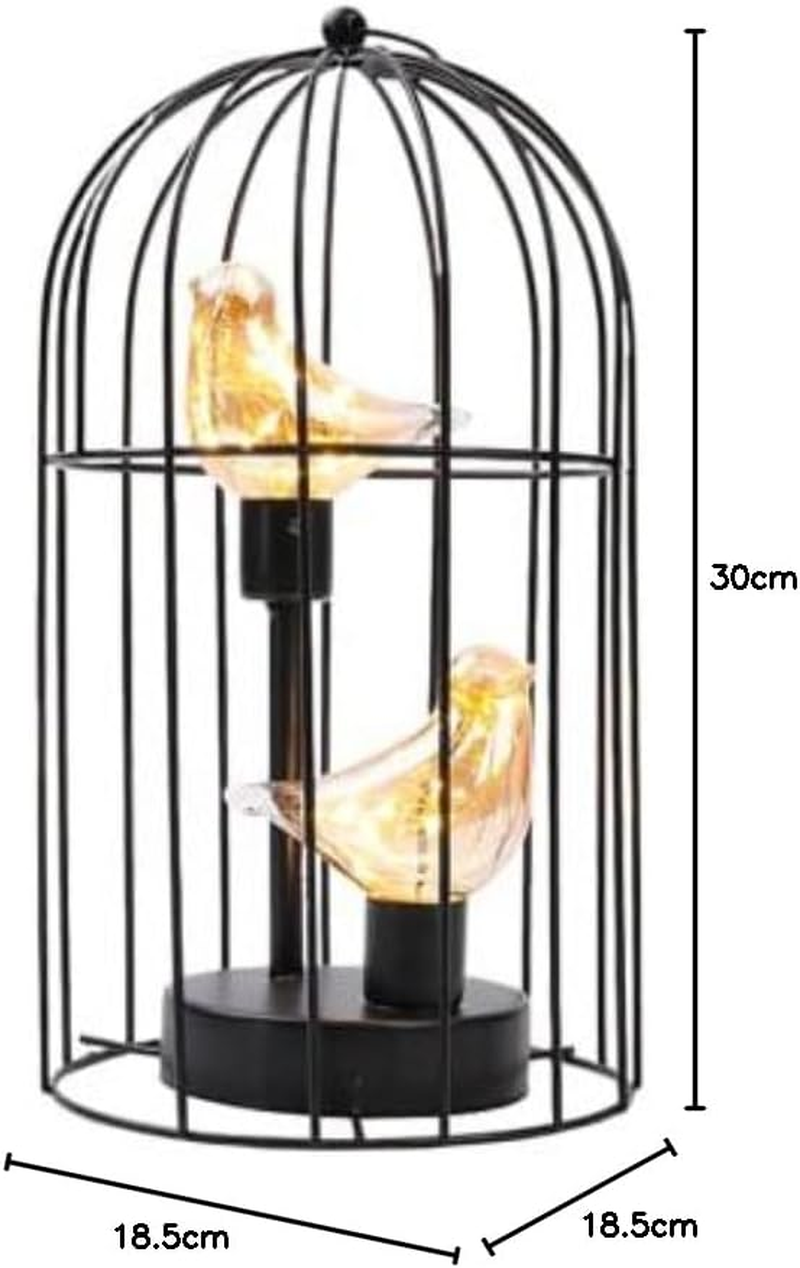 JHY DESIGN Birdcage Decorative Lamp Battery Operated 30CM Tall Cordless Accent Light with Warm White Fairy Lights Bird Bulb for Living Room Bedroom Kitchen Wedding Xmas(Black)