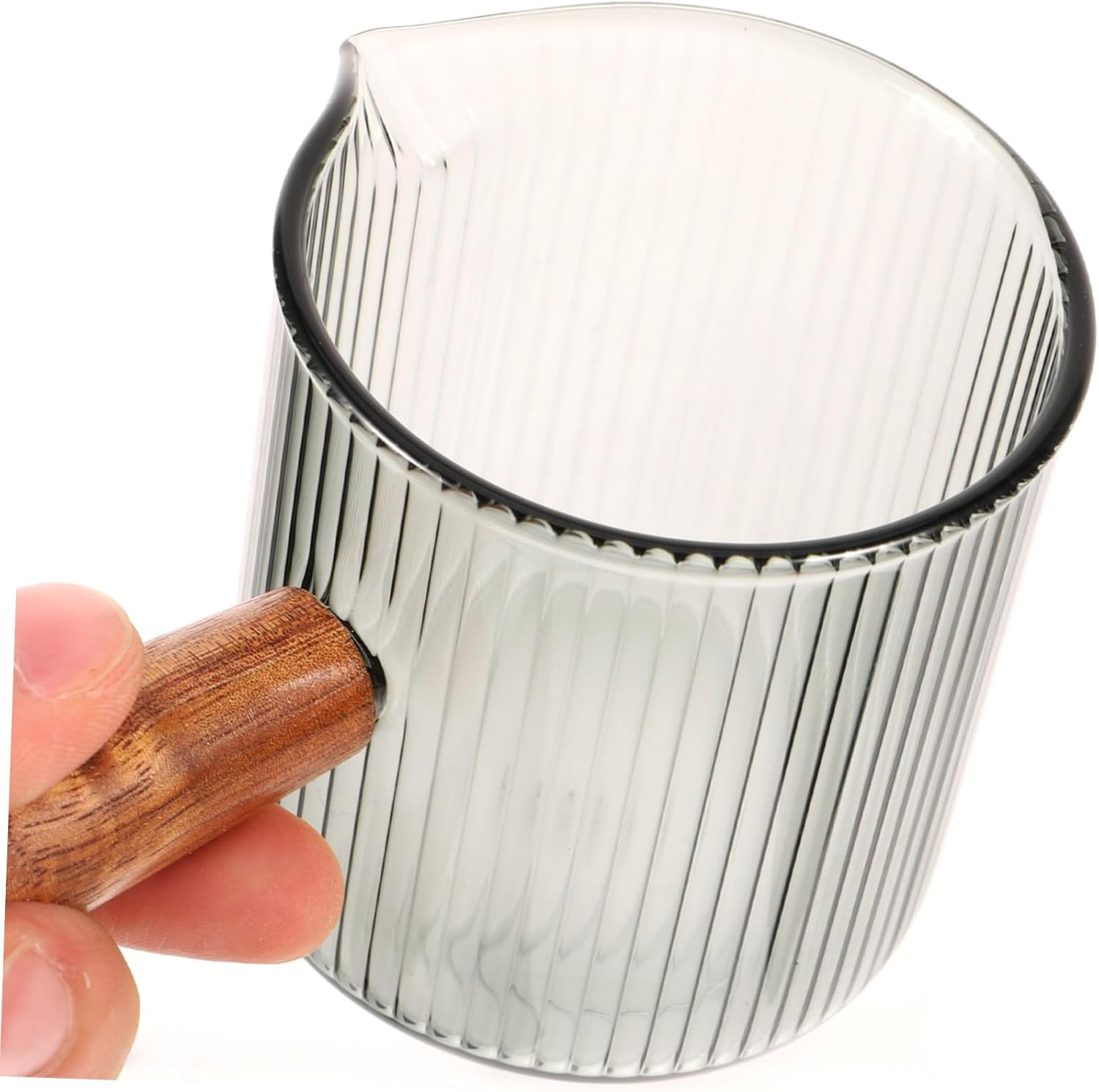 OFFSCH Heat-Resistant Espresso Glass Milk Pourer with Comfortable Wooden Handle Mini Measuring Cup for Coffee Latte Tea and Hot Brewing Easy-Pour Spout for Home and Travel Use image number 5