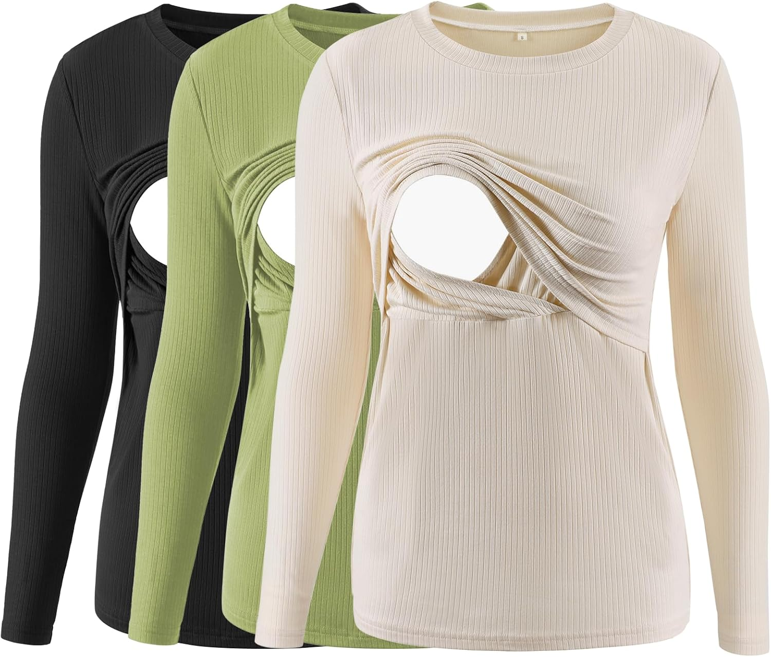 Liu & Qu Women'S Nursing Tops Ribbed Long Sleeves Maternity Shirts Double Layer Breastfeeding Shirts Pregnancy Clothes 3 Pack