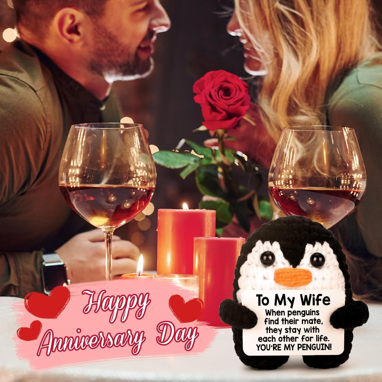 Valentines Day Gifts Her Wife from Husband Birthday, to My Wife Handmade Crochet Emotional Mini Funny Penguin, Romantic Wedding Anniversary Valentine Gifts Women Her, Small Love Sign Decor image number 2