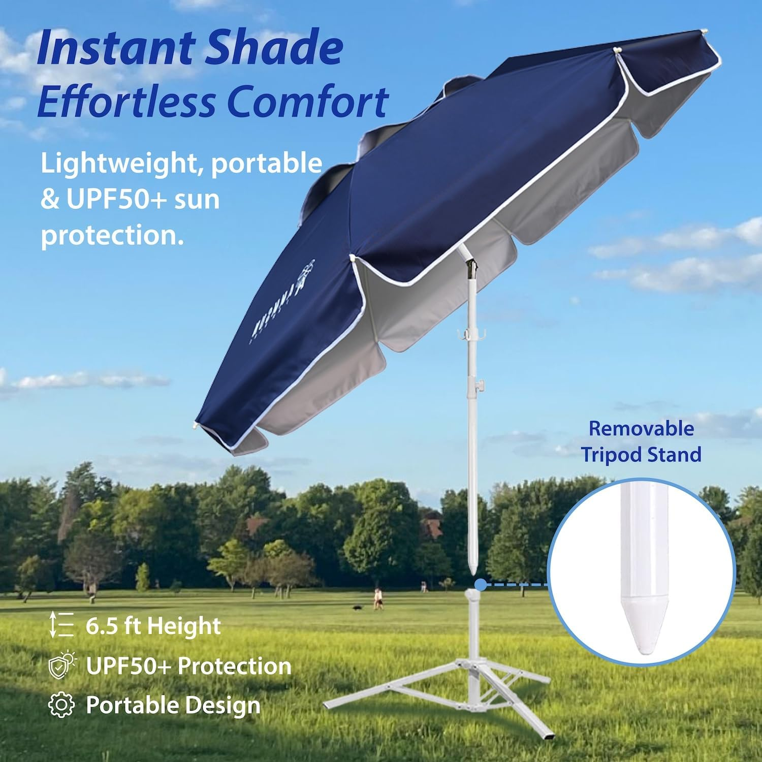 AMMSUN Shade Umbrella, Premium Portable Umbrella with Stand, 6.5Ft Lightweight Sports Umbrella for Sporting Games, Adjustable Instant Sun Protection and Easy to Carry (Navy Blue) image number 5